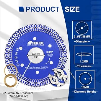 SHDIATOOL Diamond Cutting Disc 85mm 3-3/8Inch Super Thin X Mesh Turbo Saw Blade for Tile Marble Ceramic Porcelain