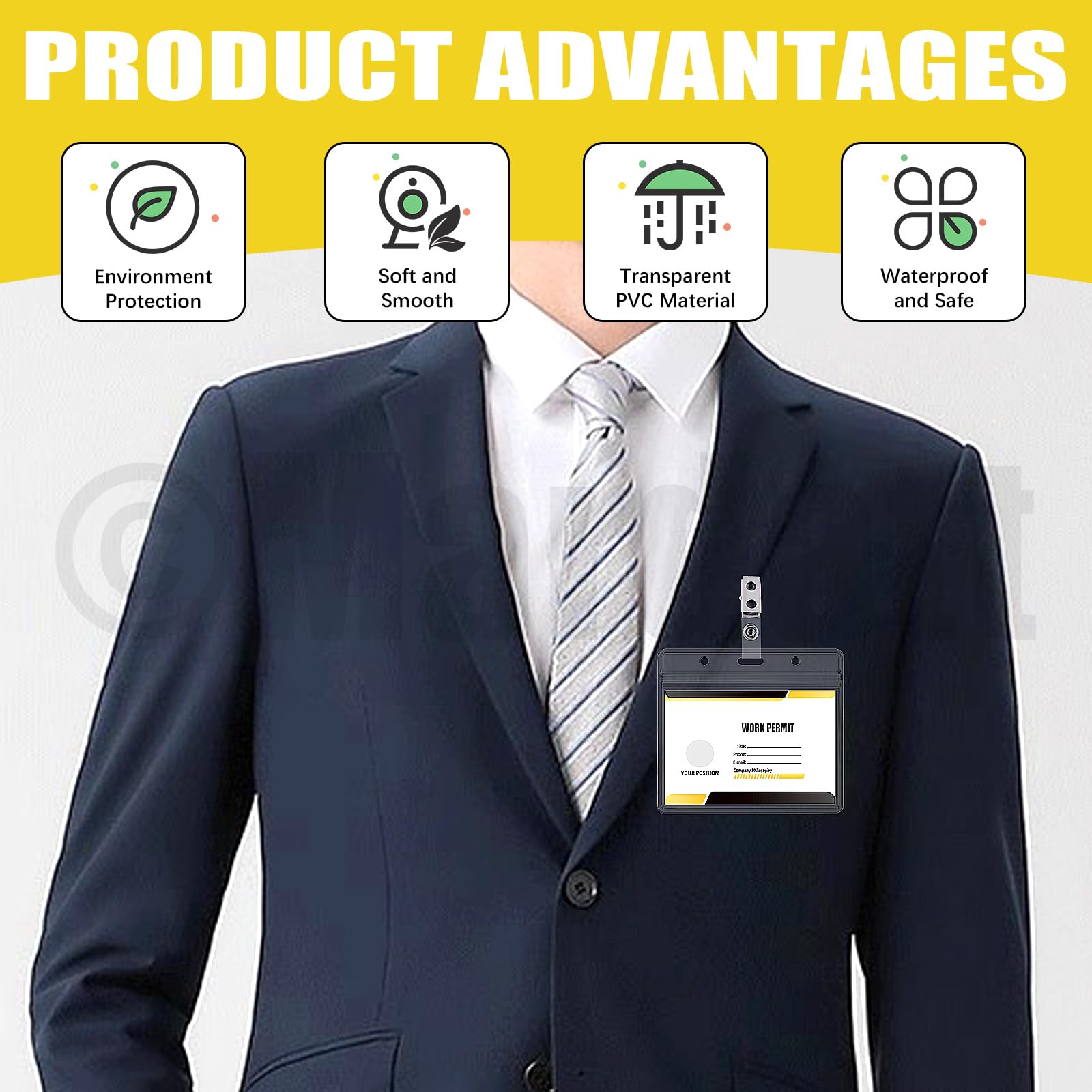 Mardatt 50Pcs Premium Double Hole Metal Badge Clips with Clear PVC Straps, Name Tag Clips for ID Cards Badge Holders - Image 4
