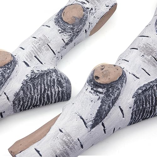 Miniatura 4 de dainiqukanhai Juego de troncos falsos para chimenea de gas, 12 piezas, madera de cerámica sintética, troncos de abedul blanco, decorativos para