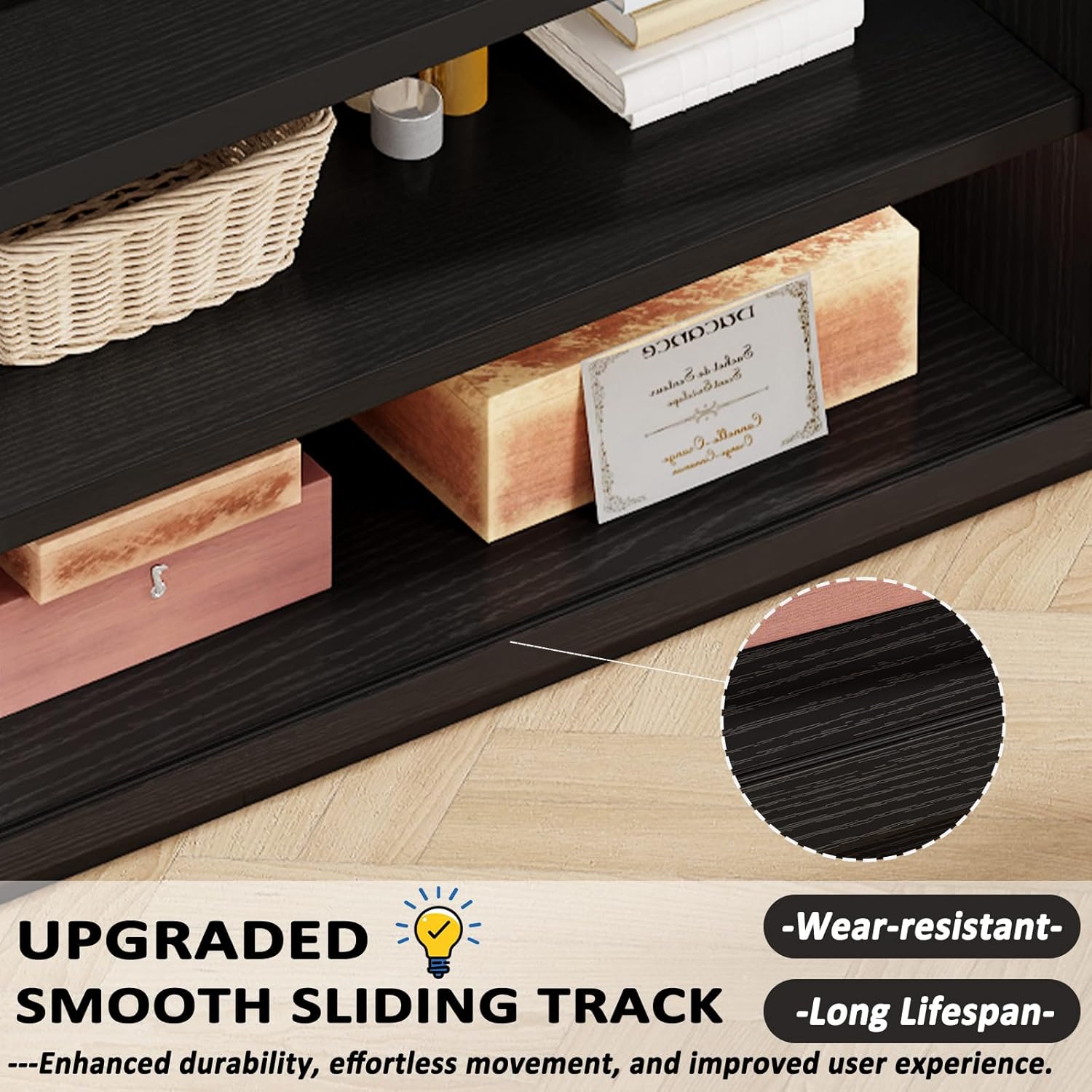 HSH Black TV Stand 70 Inch，Modern TV Console for Living Room and Under TVs Cabinet with Storage,Entertainment Center with Sliding Doors for 75" TVs,Media Console for Bedroom - Image 6