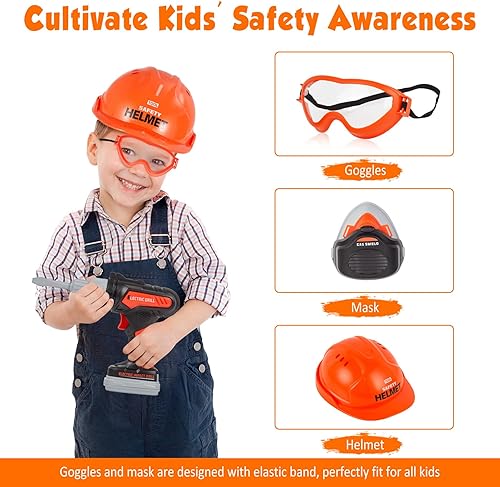 Miniatura 4 de Juego de herramientas para niños, 35 piezas, juego de herramientas para niños con motosierra de juguete electrónico y taladro de juguete,