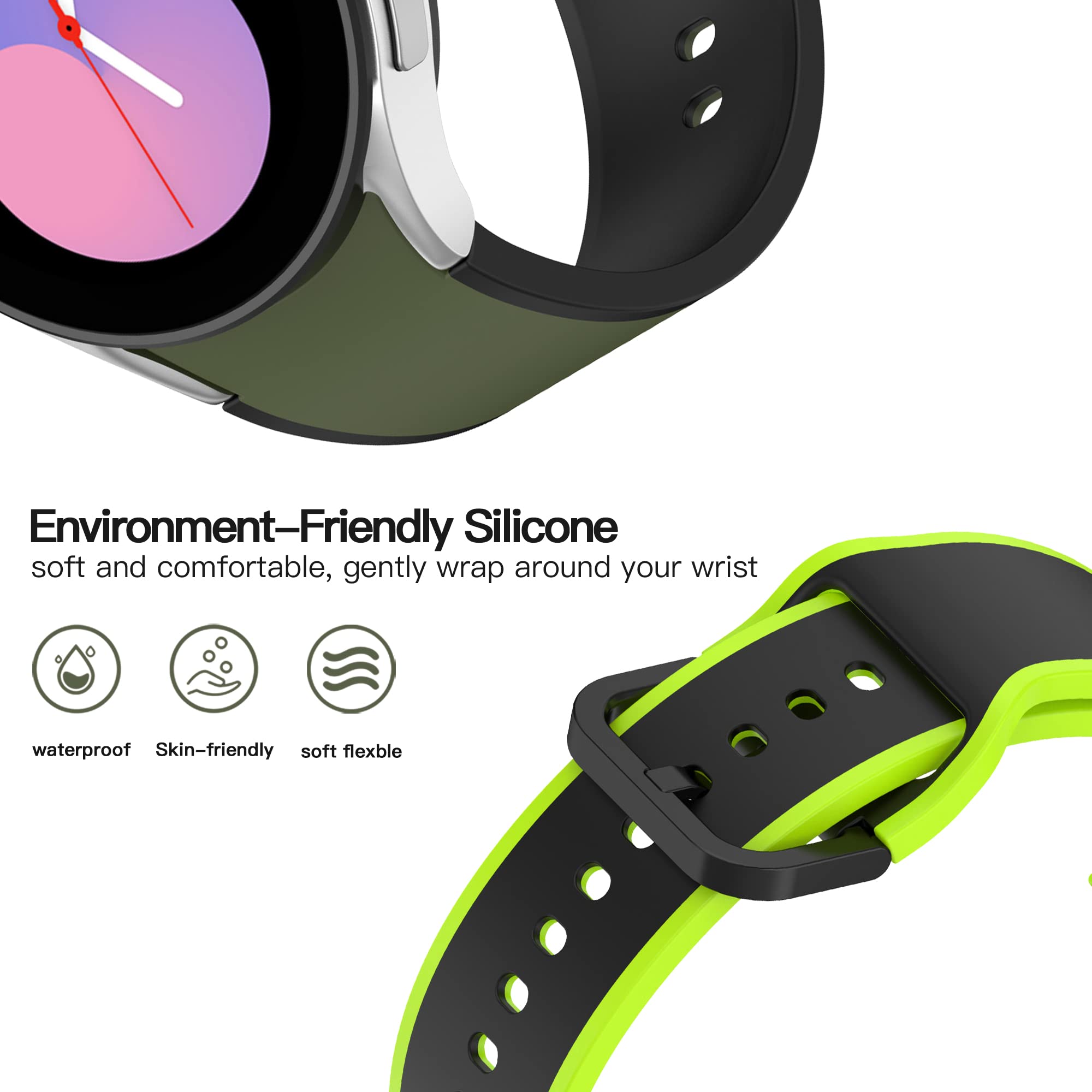 Bracelet de rechange réglable en silicone avec 10 couleurs compatibles avec Samsung Galaxy Watch 5 40 mm/44 mm, Galaxy Watch 5 Pro 45 mm pour homme et femme