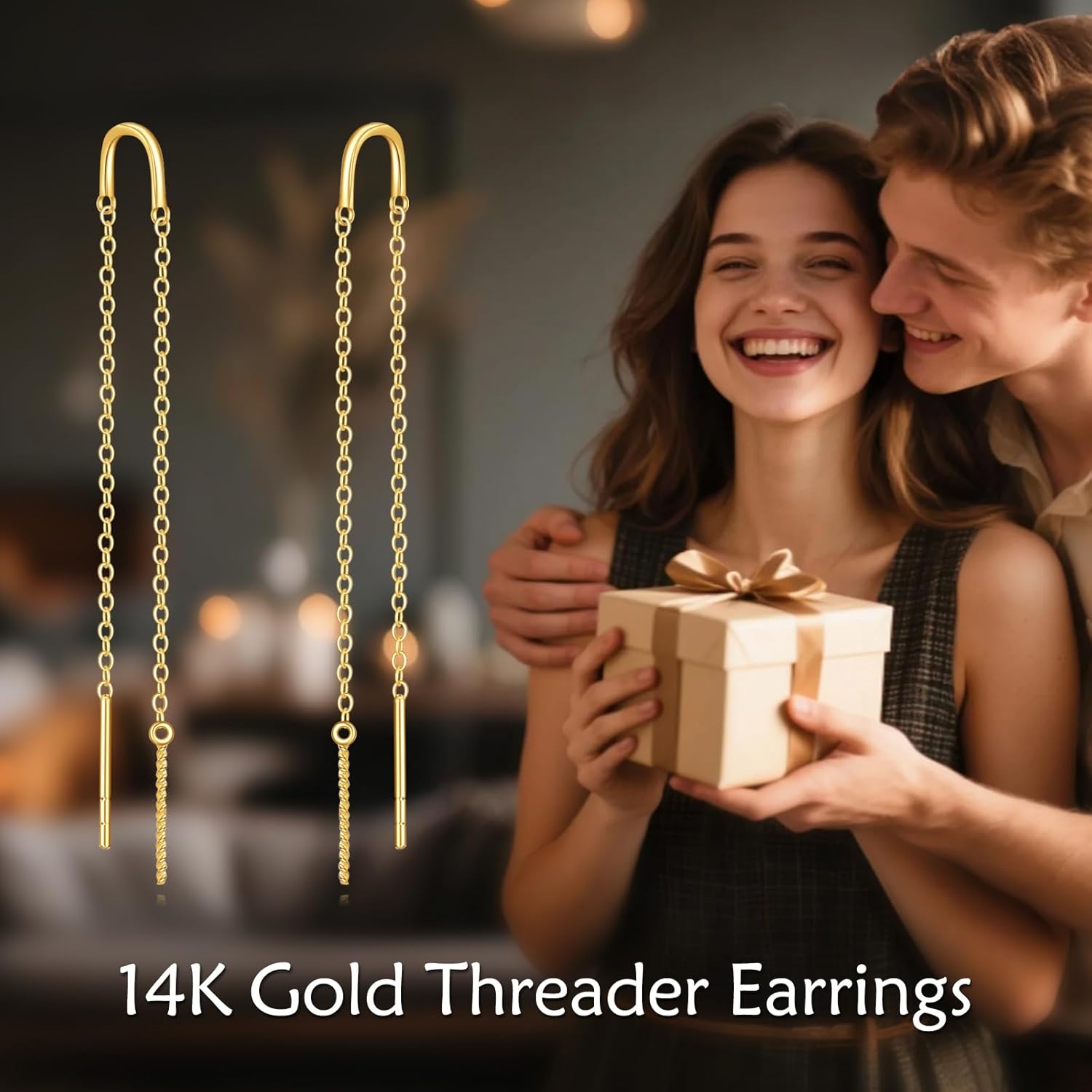 Solid 14K Gold Teardrop/Twist/Triangle Threader Earrings for Women Long Piercing Tassel Dangle Ear Line Pull Through Threader Eardrop Earrings Jewelry Gifts for Mom Nana Wife Her