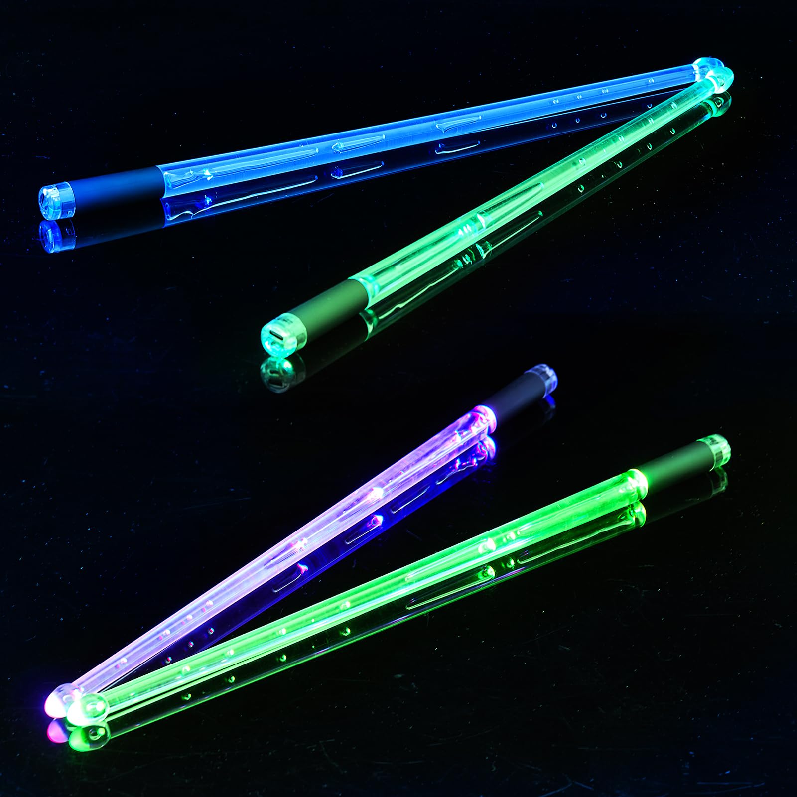 Baquetas recargables de 15 colores cambiantes, baquetas LED que brillan en la oscuridad para niños, accesorios de batería iluminados, regalos de batería en el escenario 6