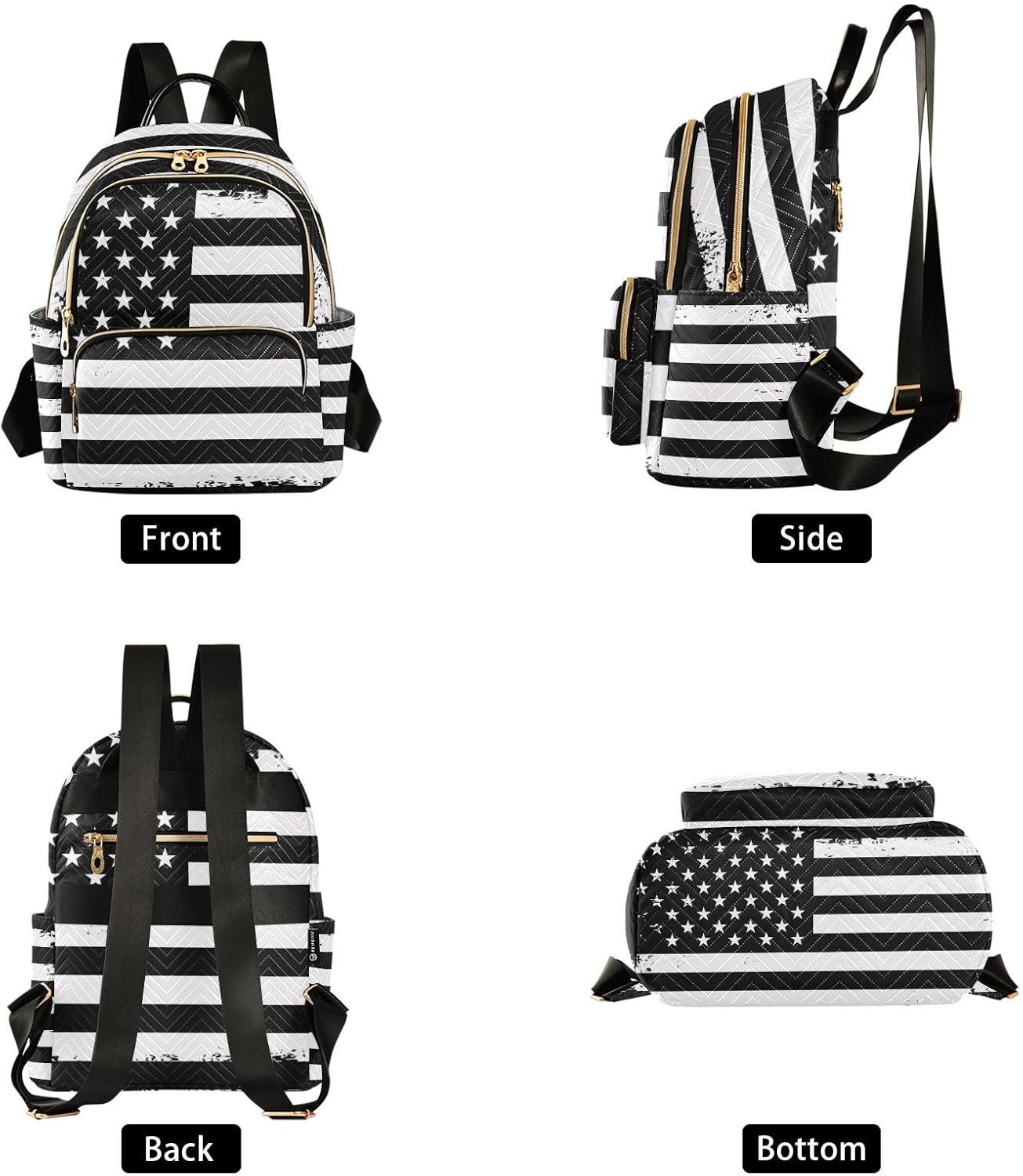 ALAZA Grunge Usa American Flag White & Black Mini Backpack Purse for Women Travel Bag Fashion Daypack Back Pack Shoulder Bag - Image 2
