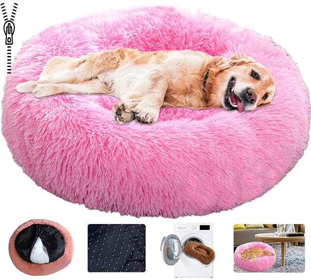 KZhanmy Cama de Perros Gatos Grande Pequeño,Cama de Mascotas Calentito Mullida Felpa Cojin Redonda…