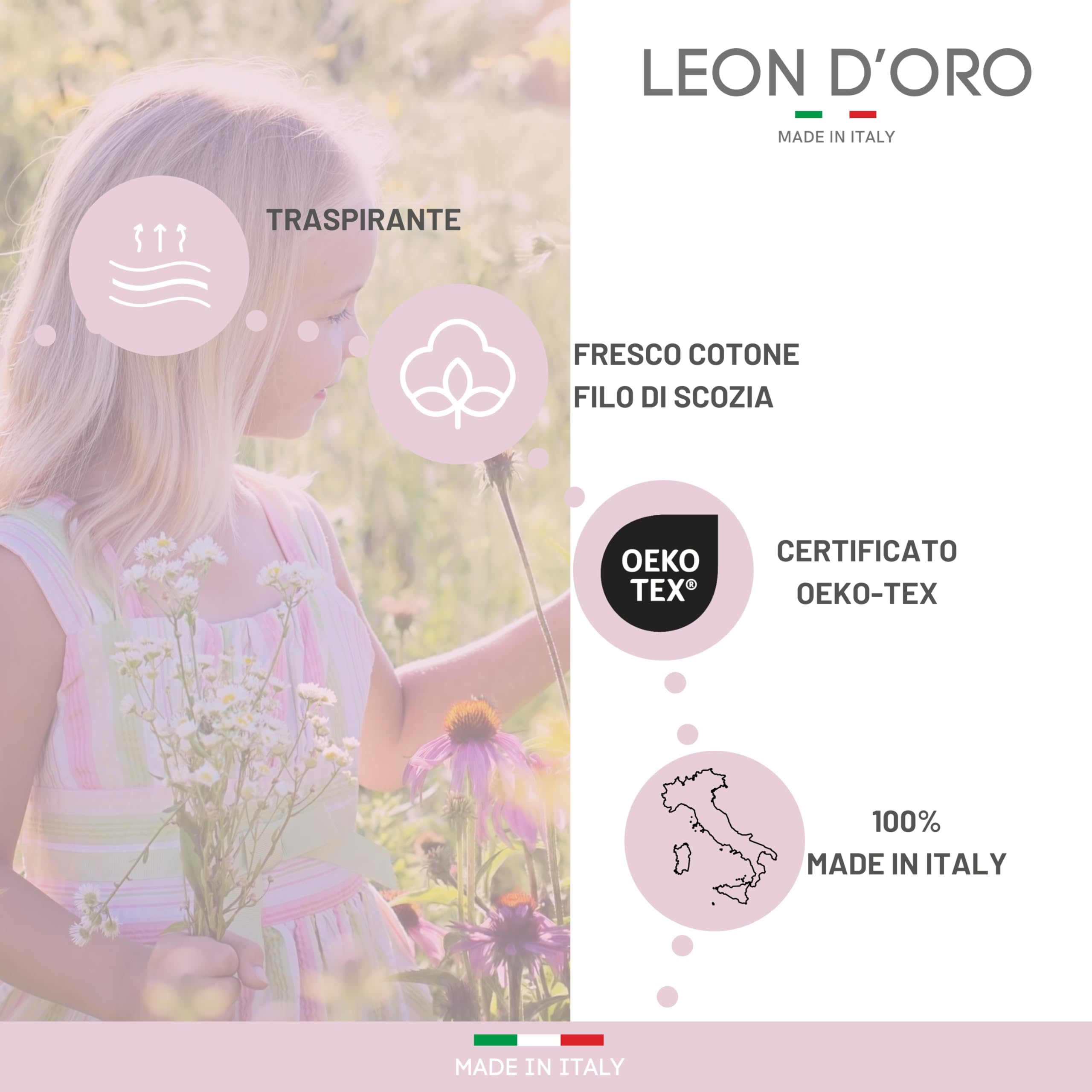 Chaussettes pour fille en coton fil d'Écosse 4 paires de chaussettes légères et respirantes fabriquées en Italie