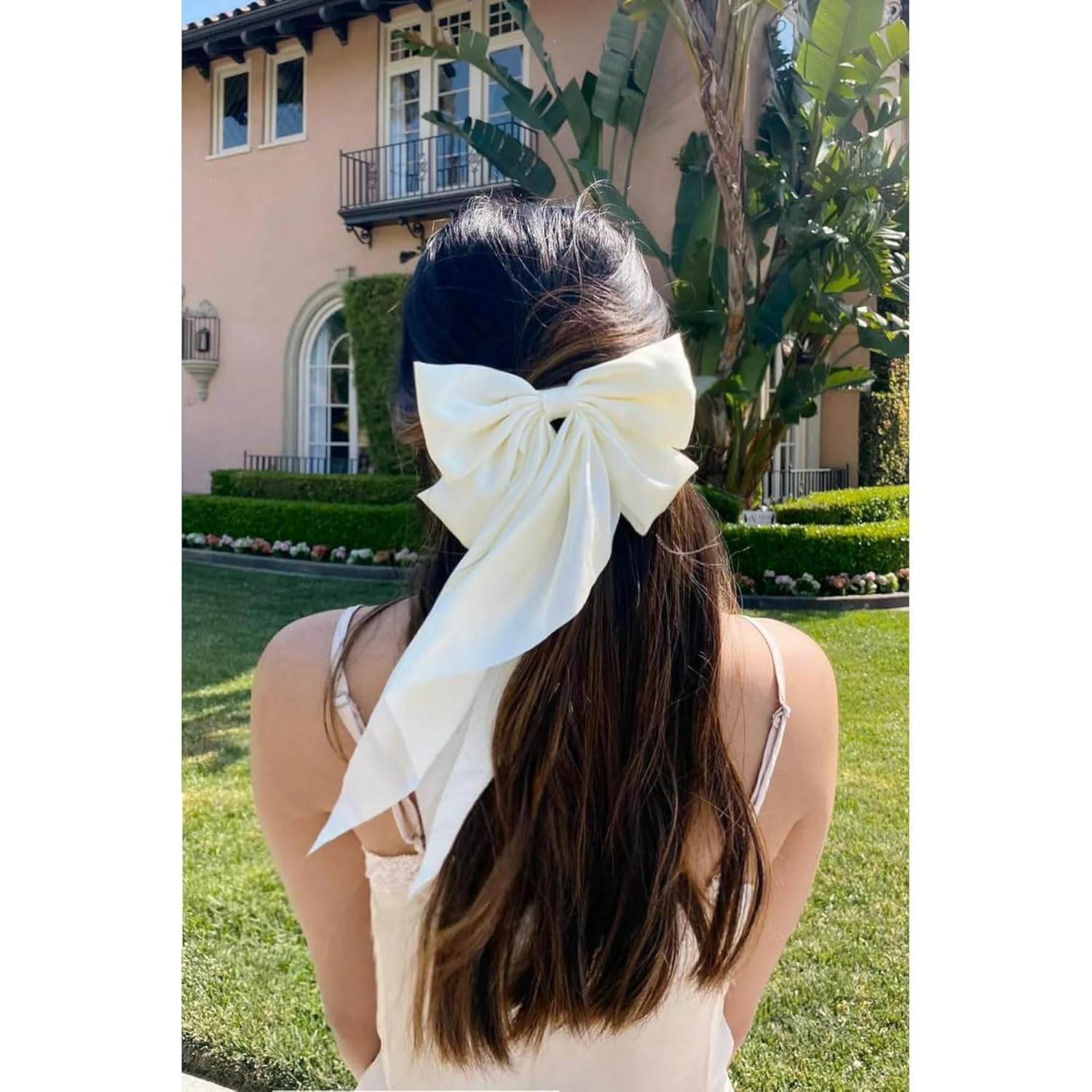 Shreya Fashion Women Big Bow Barrettes Girl's Satin Hair clips Long Ribbon Hair Pins Accessories For Party White (PACK OF 1)-image-7