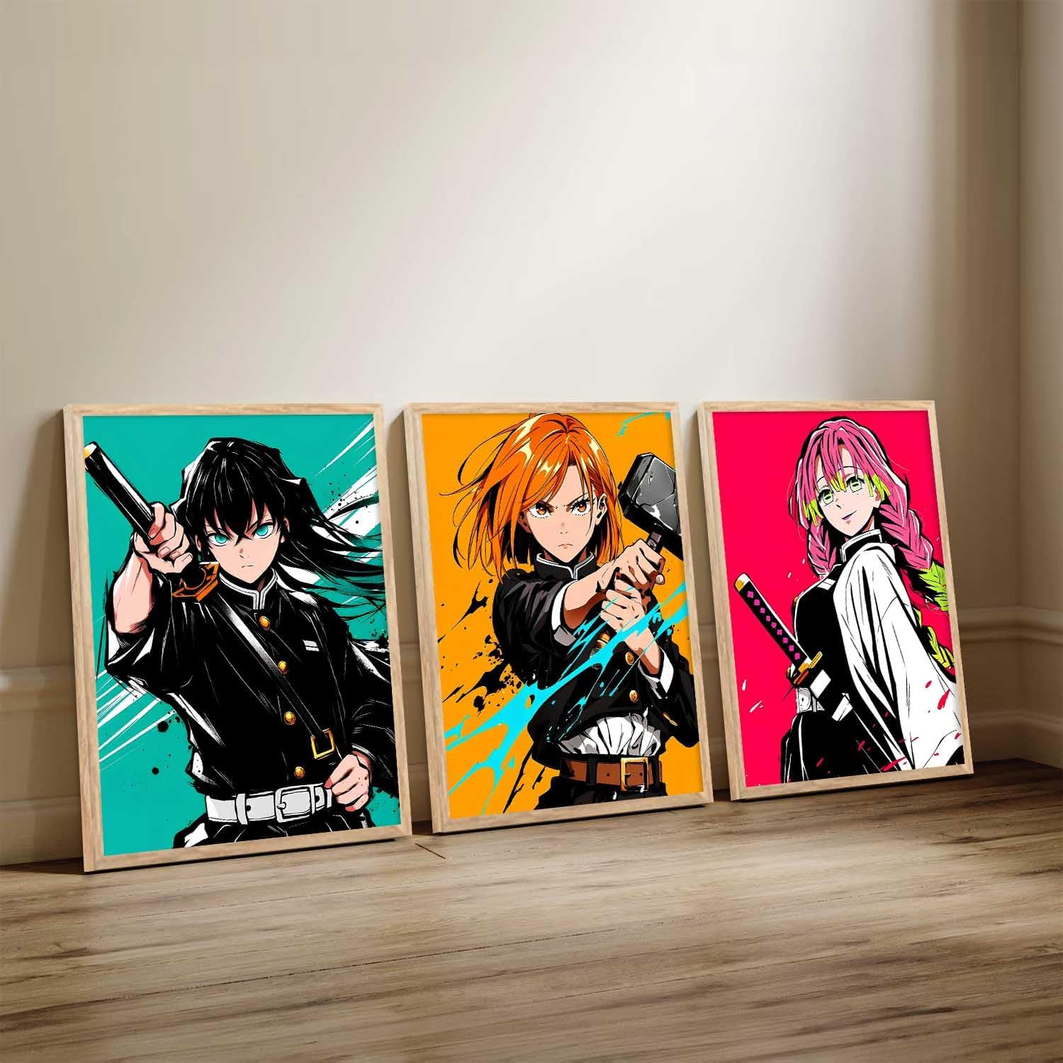 - walllane Anime Characters Wall Framed Posters Aesthetic Posters with Frames | Japanese Anime Characters Framed Poster for Living Room Bedroom Gaming Room Studio Wall Decor Set Of 3 (19 X 25 inch)
