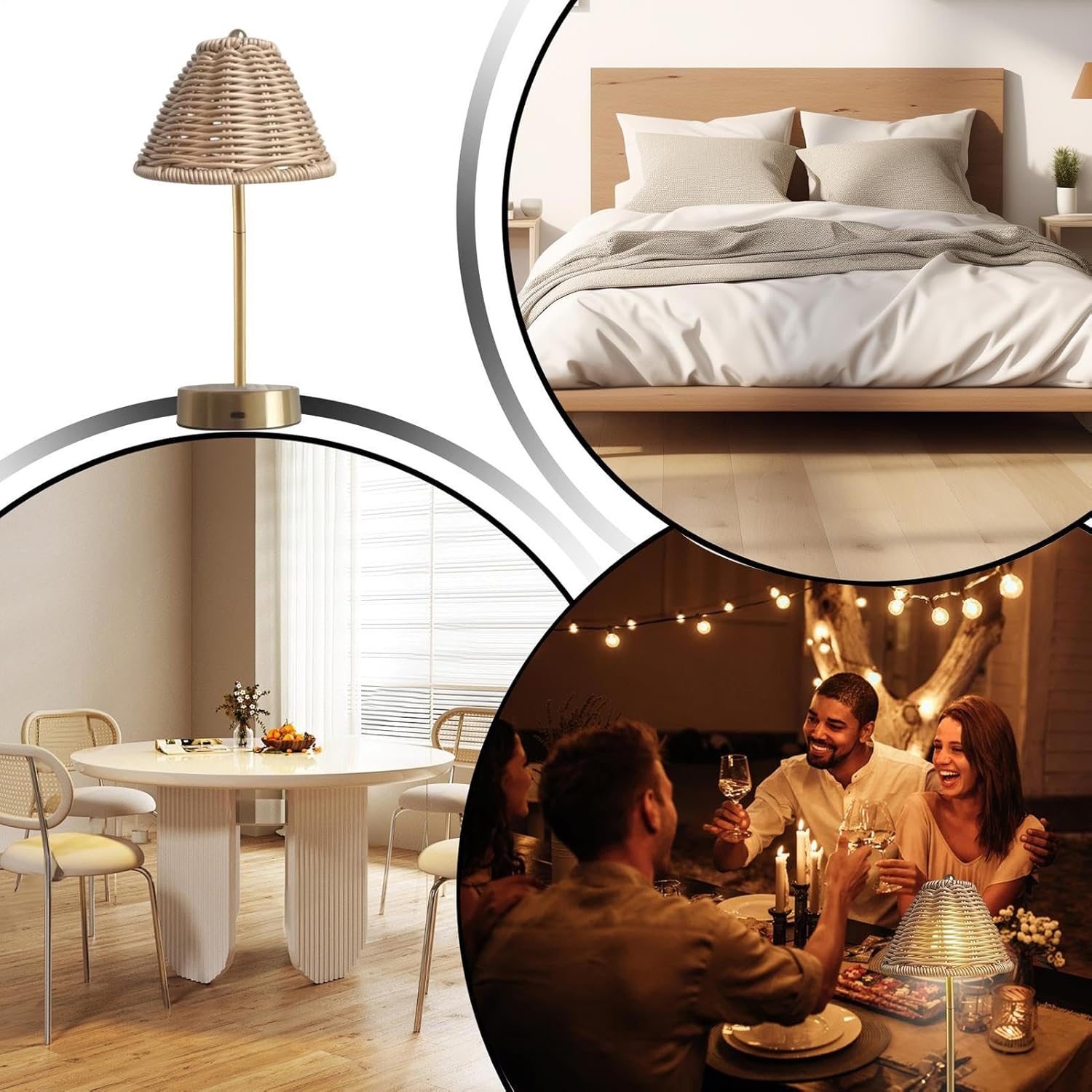 Rattan Lamp - 3 Levels Rattan Vintage USB Rechargeable Portable Light, Battery Table Lamp with Adjustable Brightness for Bedroom, Study, Work, Dorm, Nail, Puzzle, Sewing, Craft, College, Crafting, Pia