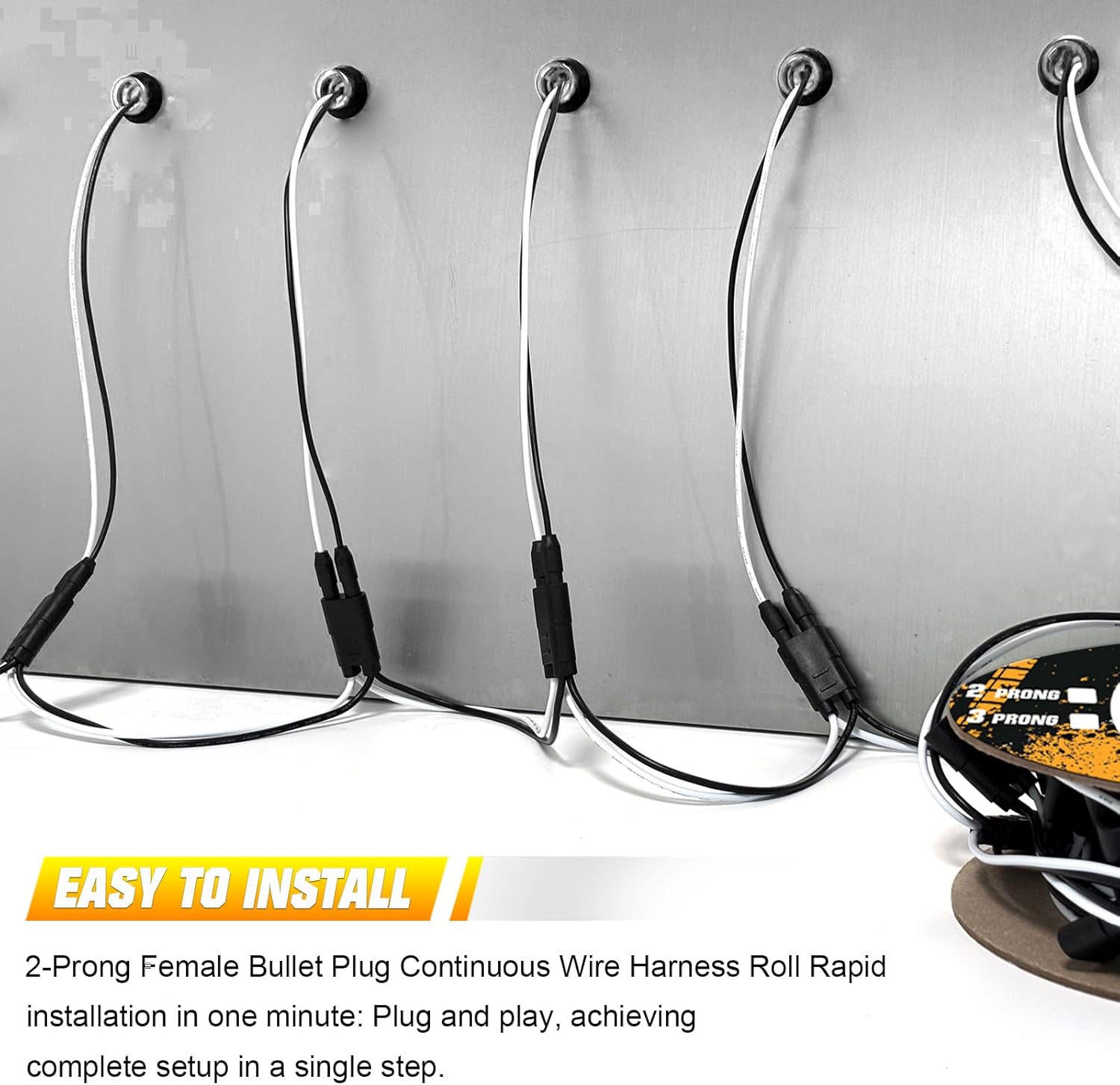 BJZ 20Pcs White 3/4'' Trailer LED Marker Side Clearance Tail Round Lights w/Connector Plug + 20Pcs 3/4" Round Stainless Steel Trim Ring Bezels + 20 Counts 2-PIN Female Bullet Plug Wire Harness Roll