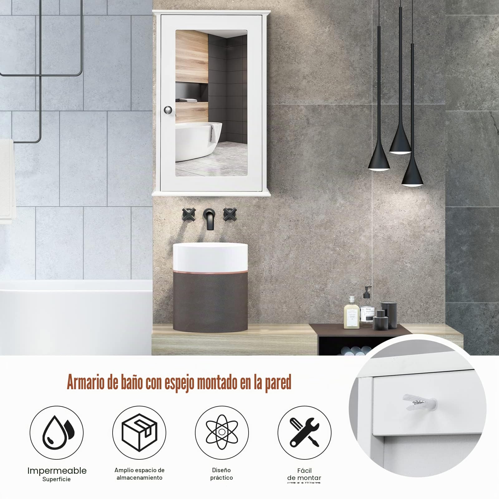 GIANTEX Armario de Pared con Espejo, Mueble de Baño Colgante con Espacio de Almacenamiento, Estante Interior Ajustable, 34 x 15 x 53 cm (Blanco)