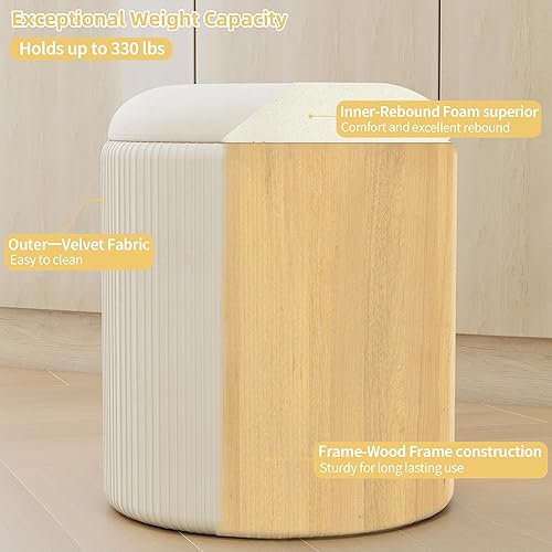 Miniatura 4 de Twira Round Ottoman with Storage Set of 2, Velvet Nesting Ottoman for Living Room,Bedroom,Dorm,RV, Flip-up Lid Coffee Table, Upholstered Makeup