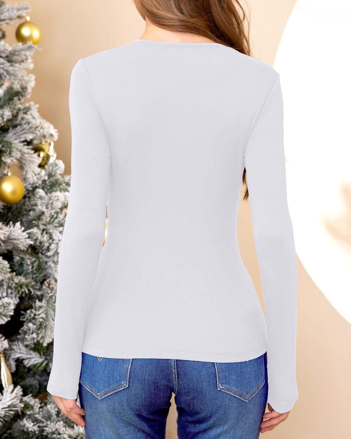 Sexy Cut Out Long Sleeve Tops for Women, Round Neck Ribbed Knit Fitted Tee T-Shirt,Open Chest Design for Going Out Tee - Image 3