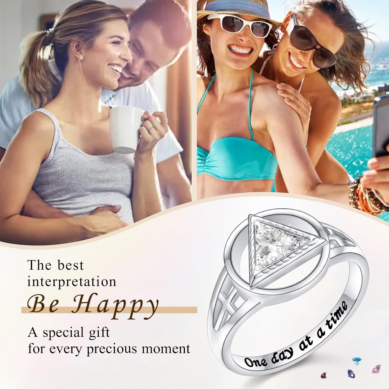 DAOCHONG Sobriety Ring for Women 925 Sterling Silver AA Alcoholics Anonymous Ring AA Sobriety Gifts CZ Cross Stay Sober Recovery Rings Alcoholics Anonymous Gifts for Women Her - Image 5