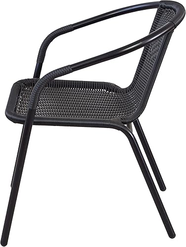 Miniatura 15 de BTEXPERT Vidrio templado de 28 pulgadas para interiores y exteriores, borde negro + 2 pilas de restaurante, 2 sillas de ratán con una mesa cuadrada