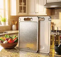 Tábua de Corte 5-em-1 Delini com Lado Aço Inox e Afiador integrado Dupla face