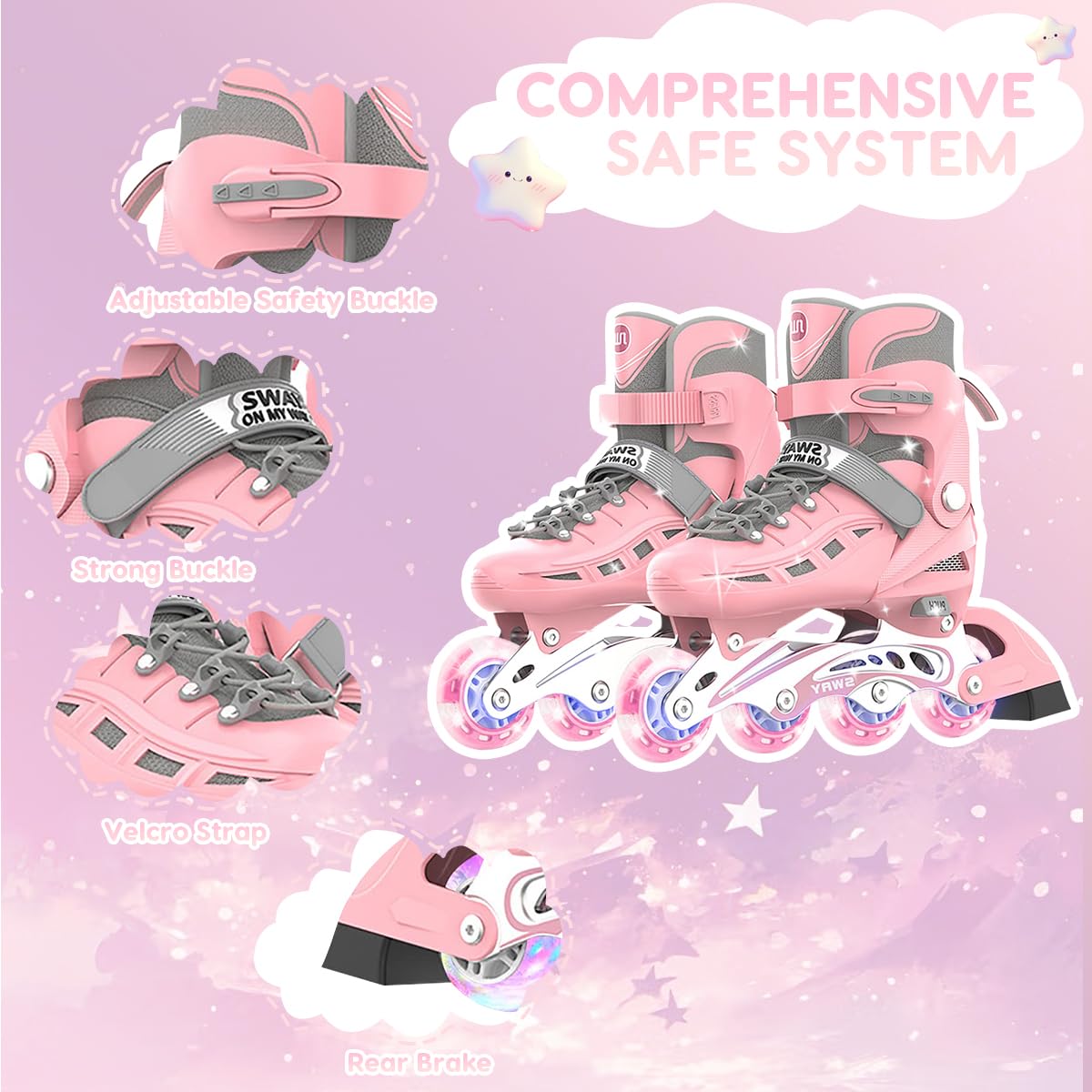 Roller Femme Roller Enfant Fille,Coque entièrement protectrice,Taille réglable en Ligne de Rollers en Ligne à Roues Lumineuses,Roller Enfant Garcon