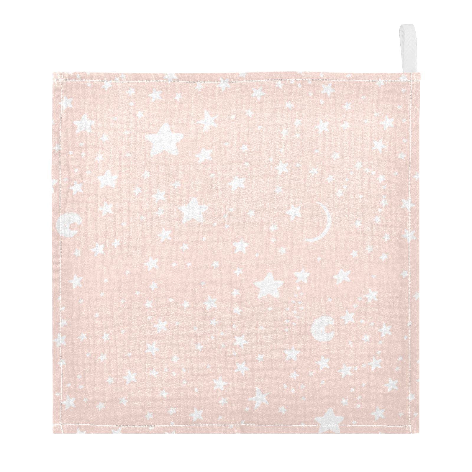vvfelixl Moon Star Baby Burp Cloths, Baby Muslin Washcloths for Boys Girls, Cotton Baby Face Towel for Newborn Infants Soft and Absorbent 11.8 X 11.8 in, 5 Pack Pink