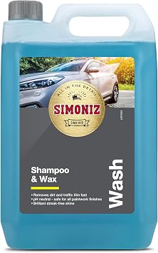 Simoniz Car Shampoo & Wax 5L, 2-in-1 Car Shampoo, Deep Car-Cleaning With Carnauba Wax Protection, Use In A Bucket Or Snow Foam Cannon To Get Tough On Dirt & Grime, Safe For All Paintwork, 5 Litre