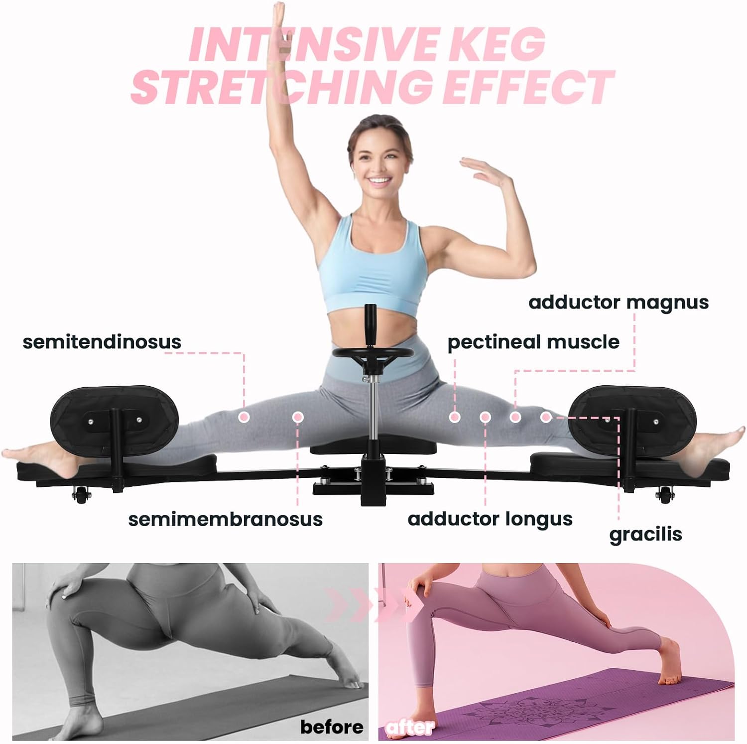 0-240° Adjustable Leg Stretcher, 500 LBS Heavy Duty Steel Leg Stretch Machine, 360° Rotating Hand Wheel, Leg Stretching Training Machine for Home Gym Split Machine Training Fitness