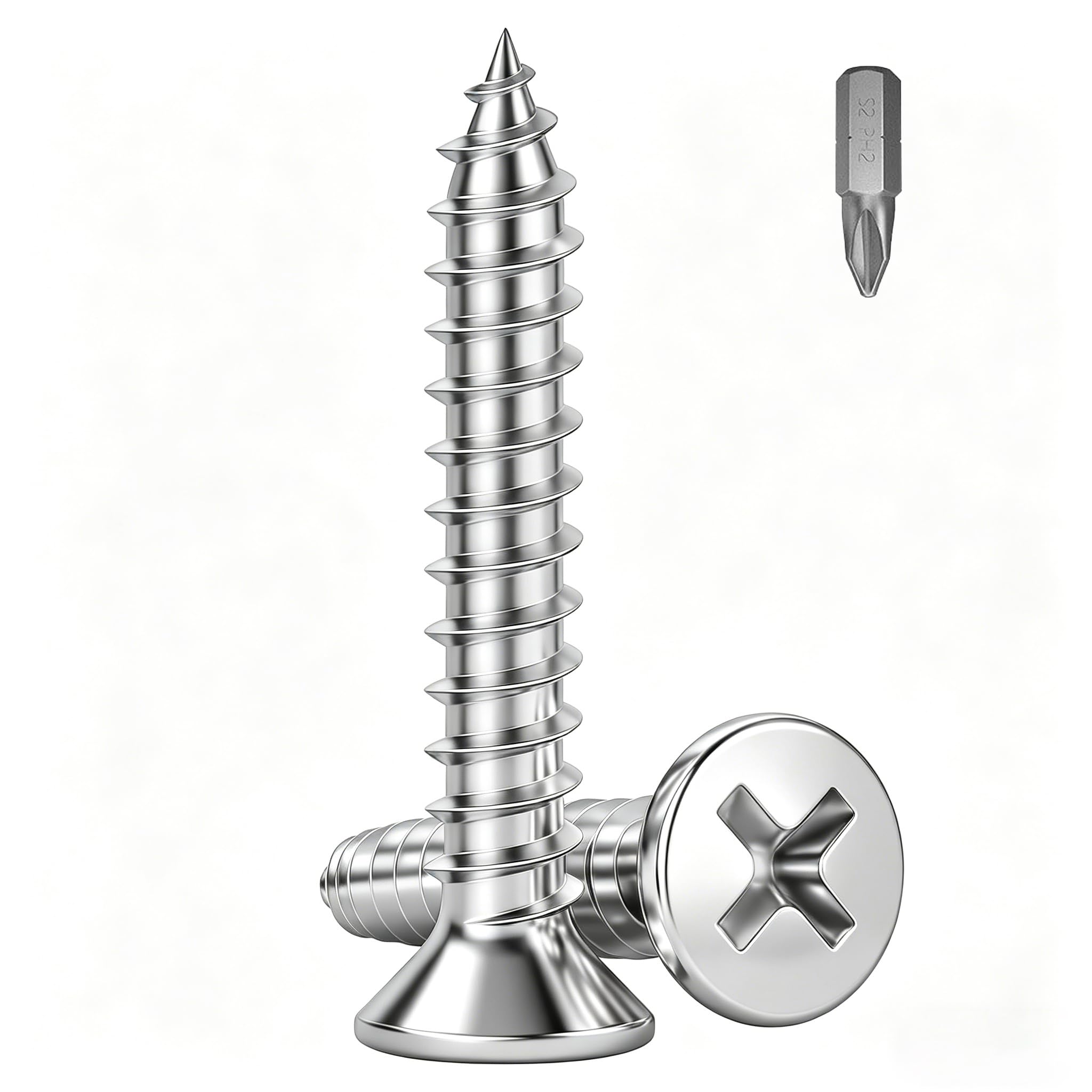 Zynthor 100Pcs M4 x 30mm Wood Screws, 304 Stainless Steel Countersunk Self Tapping Screws, Flat Head Phillips Screws for Wood, Plastic, DIY Repairs & Furniture Assembly