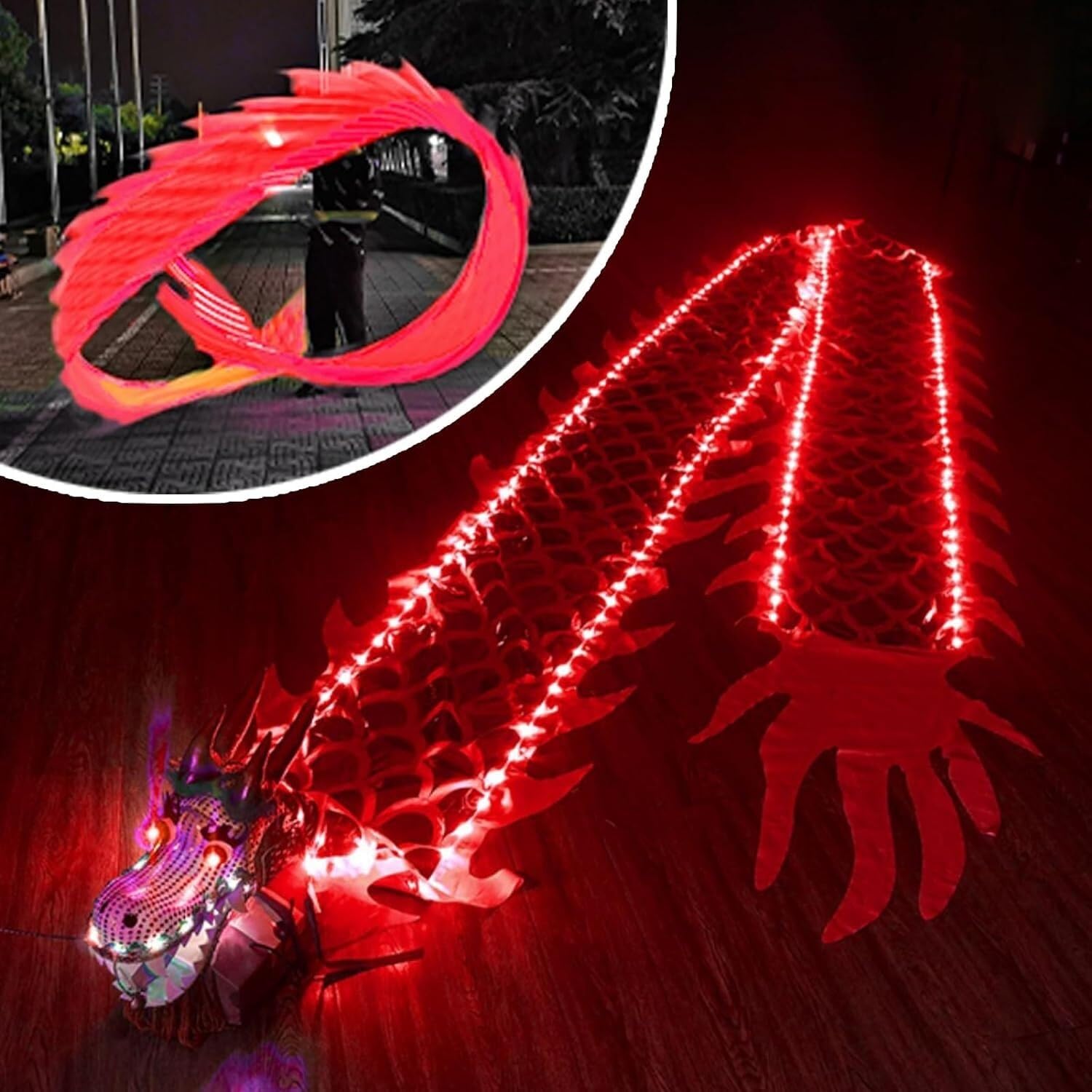 VUIKLCty Dragon Poi Cool Led Light Up Dragon Poi Satin Ribbon, Outdoor Park Fitness Dance Dragon Poi Streamer(Red,8m)