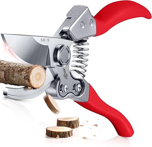 Miniatura 9 de Tijeras de podar para jardinería DECERK - Tijeras de jardín profesionales de 8.5 pulgadas para recortar ramas, hoja SK5 súper afilada, mango