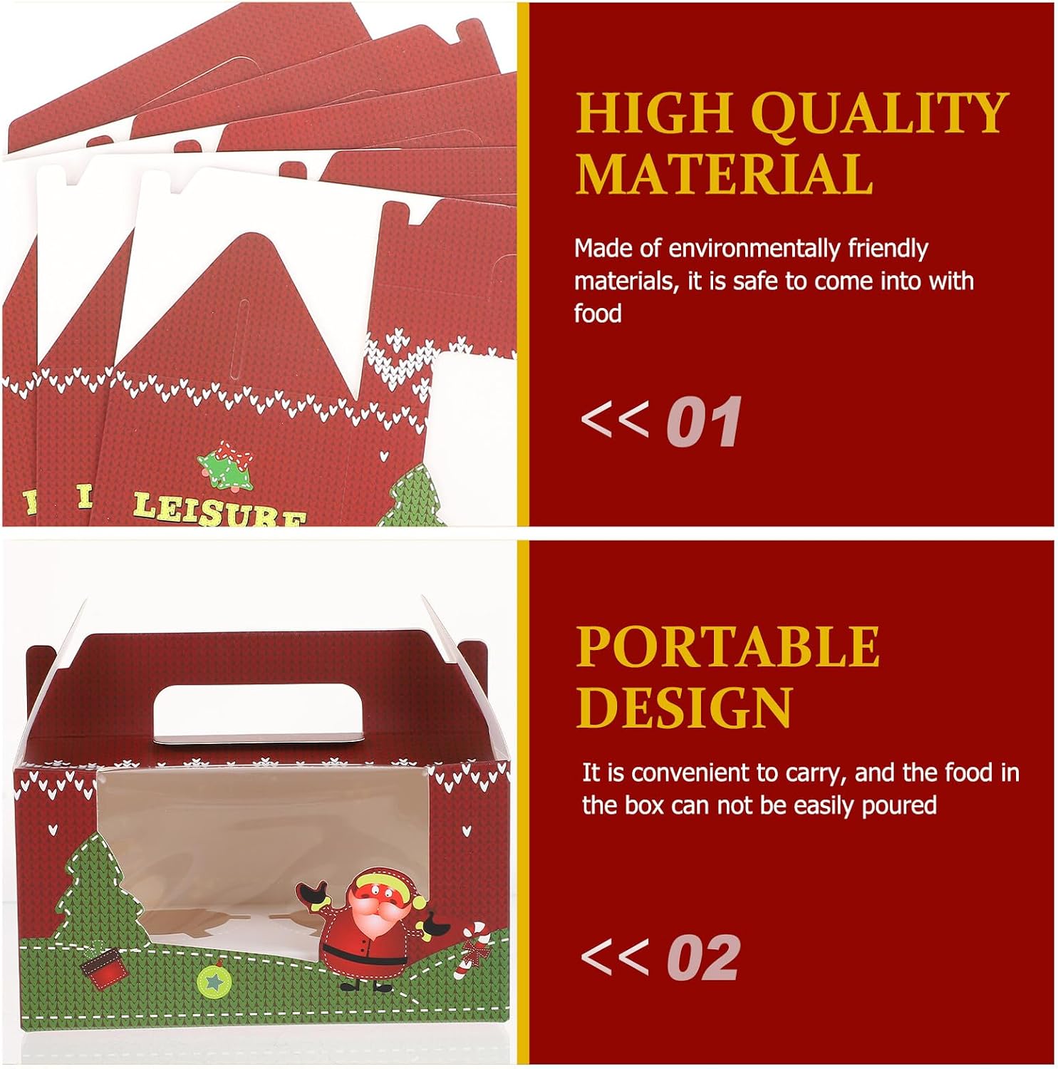 10pcs Christmas Cupcake Storage Boxes with Window, Food-grade Paper Dessert Containers for Holiday Baking and Packaging Random Color