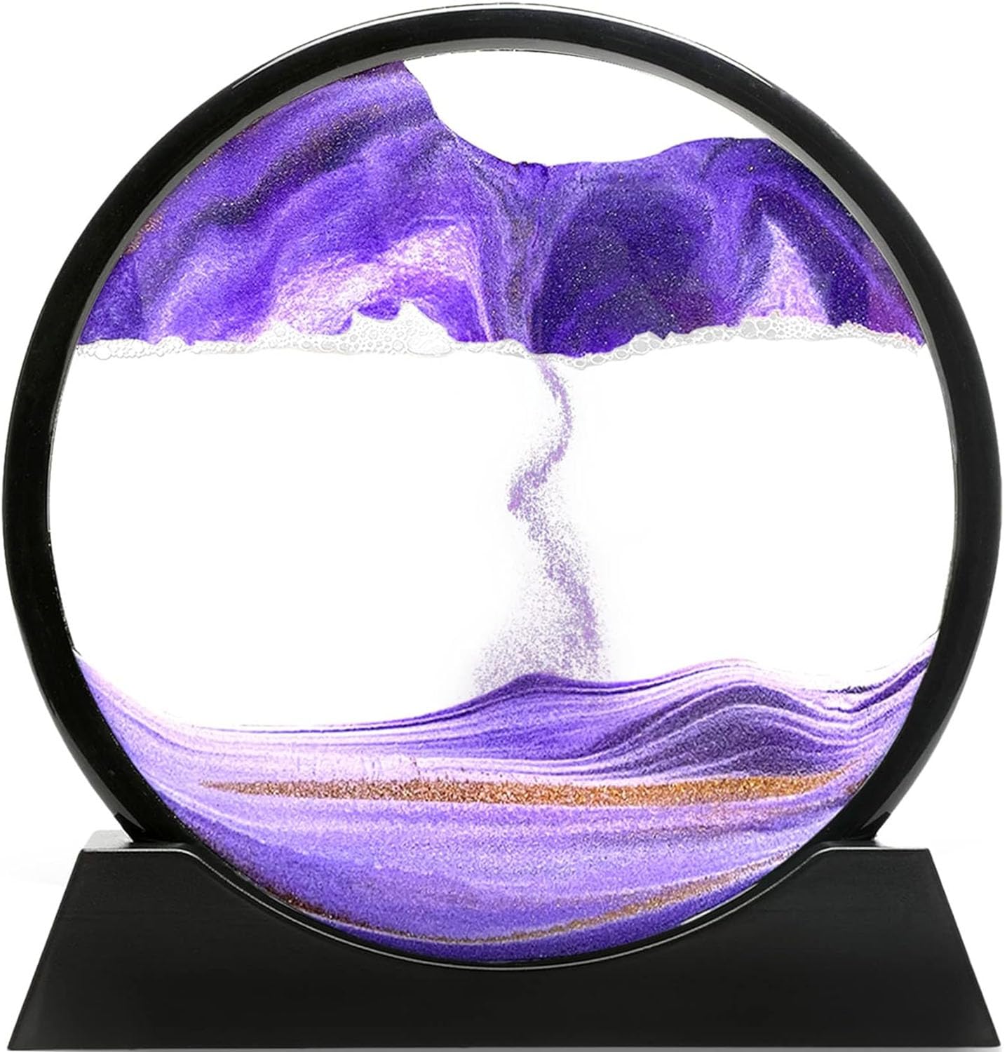 Pleaseedo Moving Sand Art Picture 3D Sandscape Art Round Glass Hourglass Flowing Sand Frame Display Deep Sea Sand Art Liquid Motion Quicksand Desktop Art Gift for Kids Adults Home Office Decor-Purple