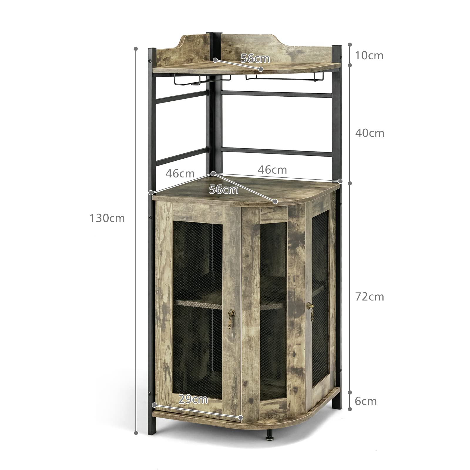 GiantexUK Armadietto angolare da bar, industriale con supporti in vetro