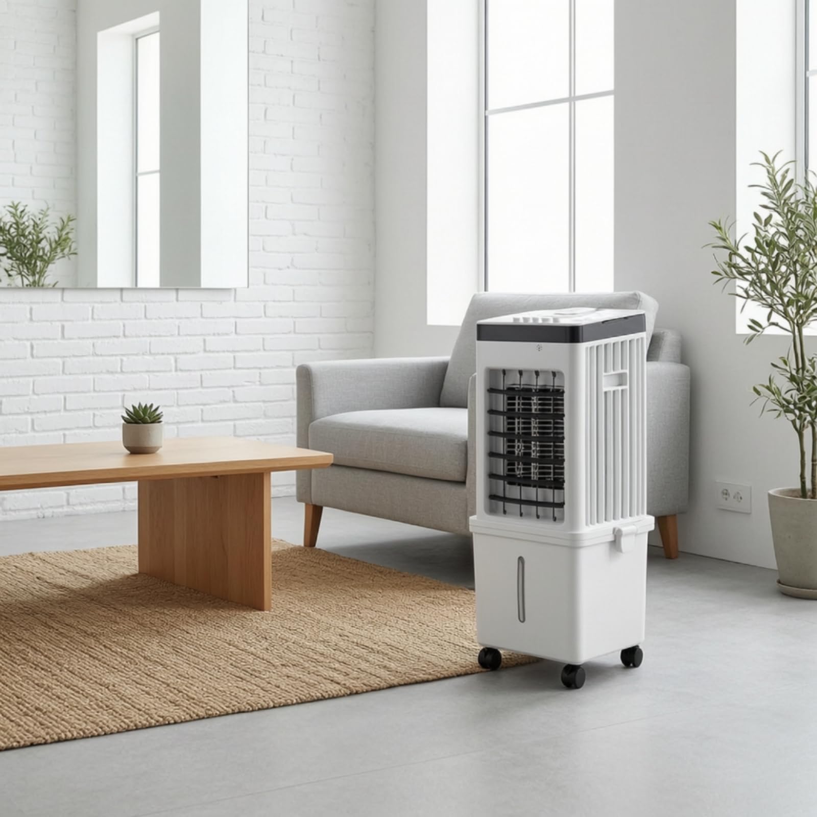 LOVIVER Ventilador de Refrigeración para Hogar de Pie de Aire Climatizador Ventilador Portátil con Rejilla Frontal y Depósito Inferior Adecuado para Apartamento Oficina Sala de Estudio