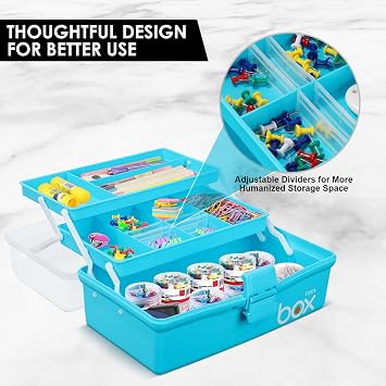 3 Layer Craft Storage Box, Plastic Multipurpose Storage Box with Compartments,Tool Box Arts and Crafts Organiser Box with Handle, for Sewing, Makeup, Nail, Hair Accessories (Blue)