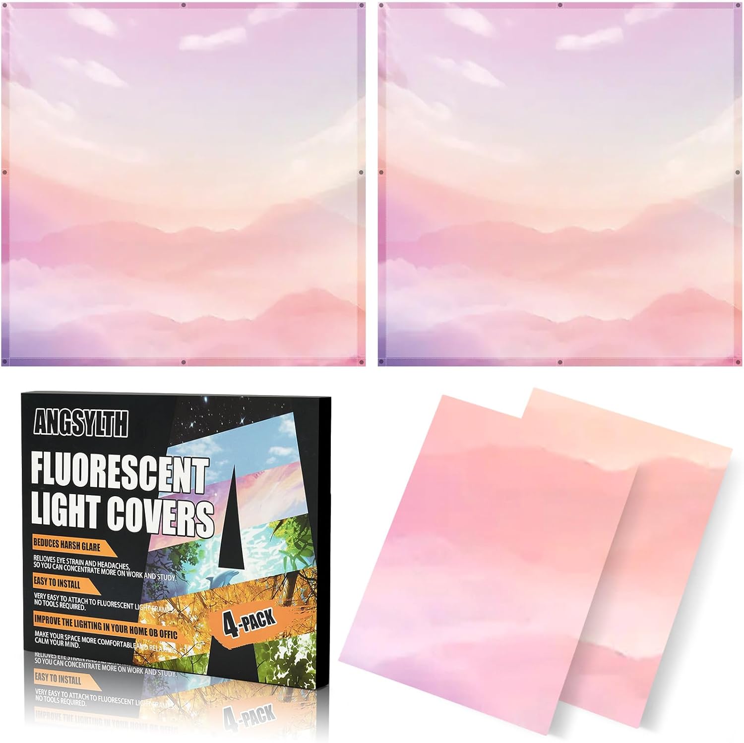 2 x 2 Feet Fluorescent Light Covers - 4 Pcs Covers for Ceiling Lights, Magnetic Light Filters for Classroom, Office, Hospitals, Home (Pink - Sky)