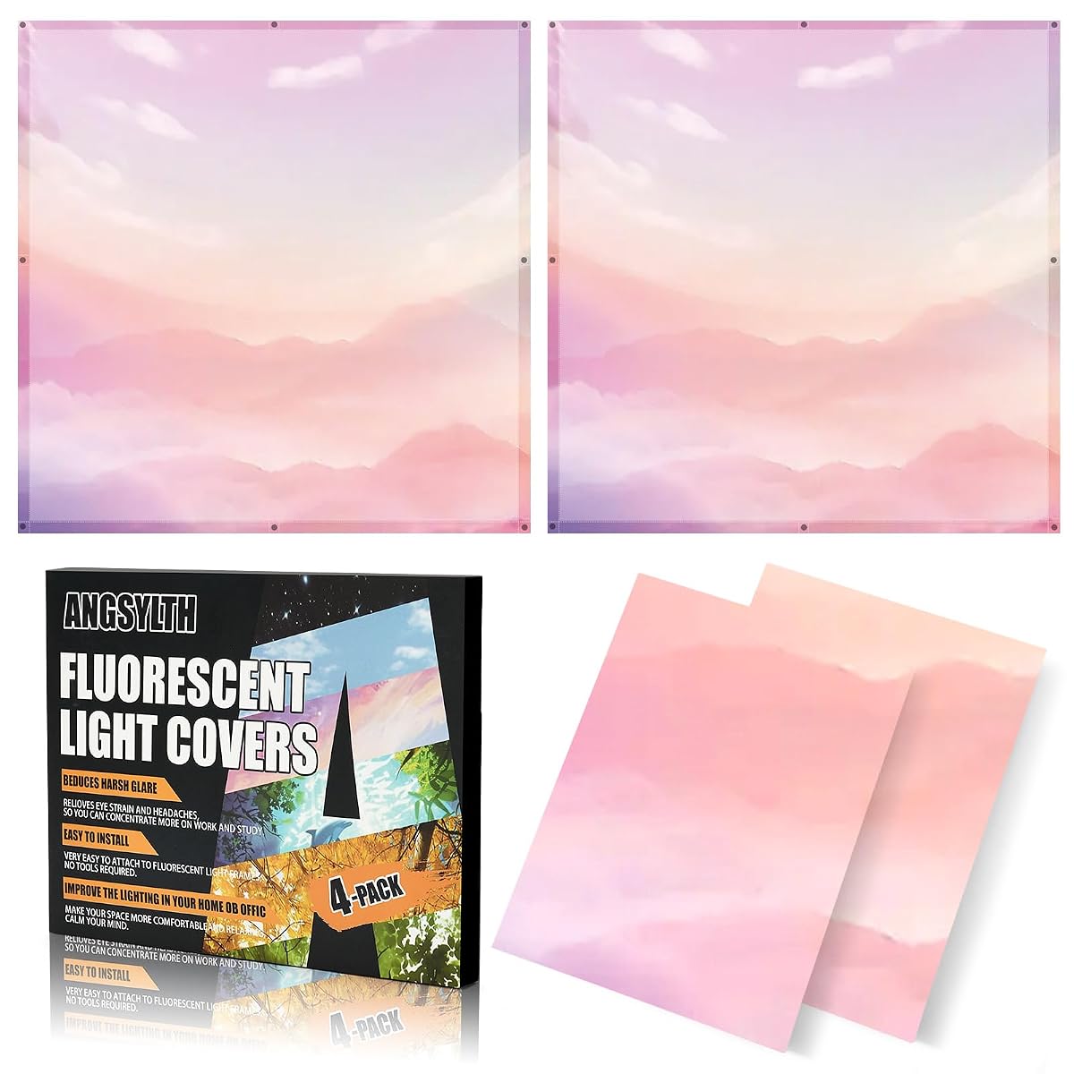 ANGSYLTH 2 x 2 Feet Fluorescent Light Covers - 4 Pcs Covers for Ceiling Lights,