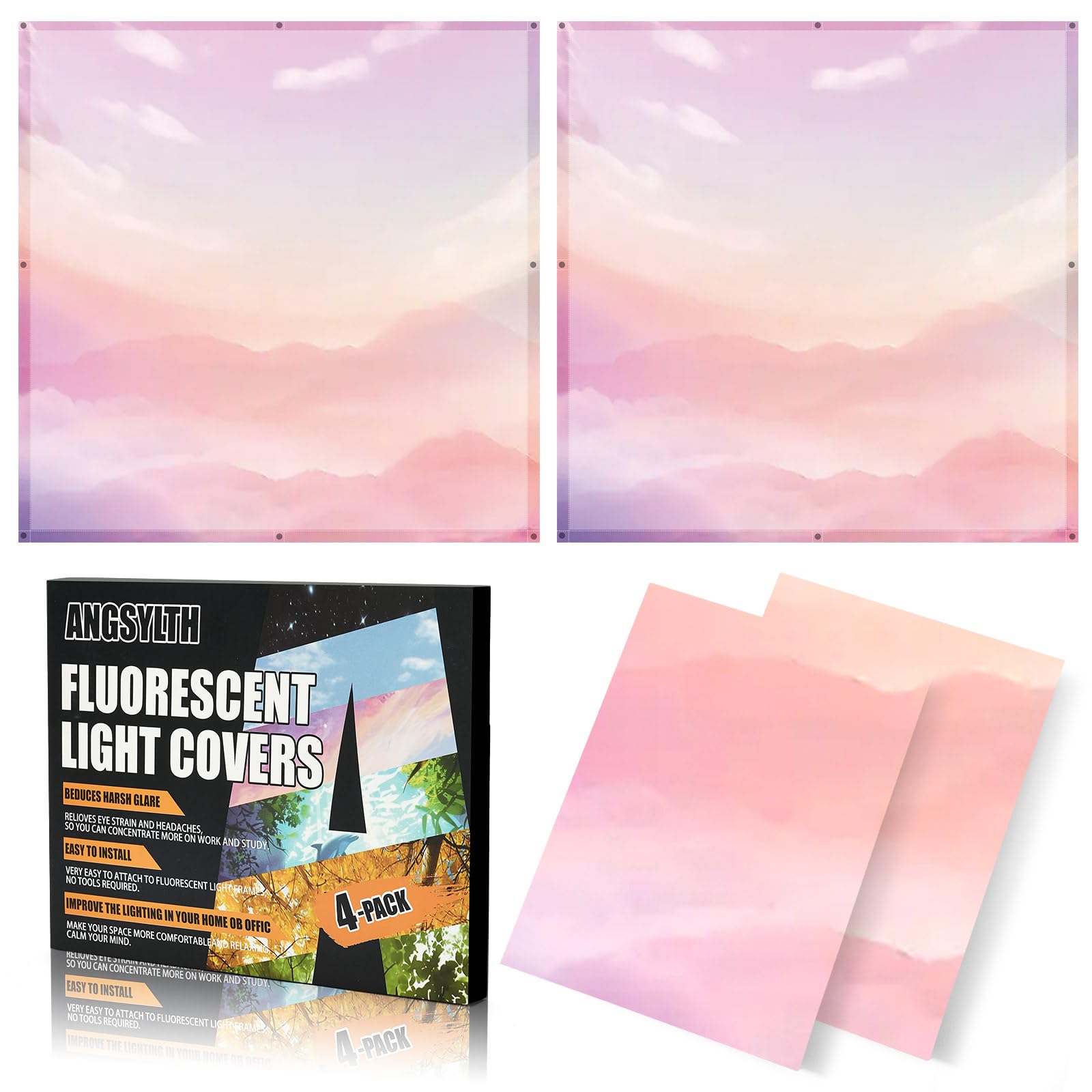 ANGSYLTH 4 Pcs 2x2 Feet Fluorescent Ceiling Light Covers | Magnetic Light Covers for Classroom, Office, Hospitals, Home (Pink - Sky)