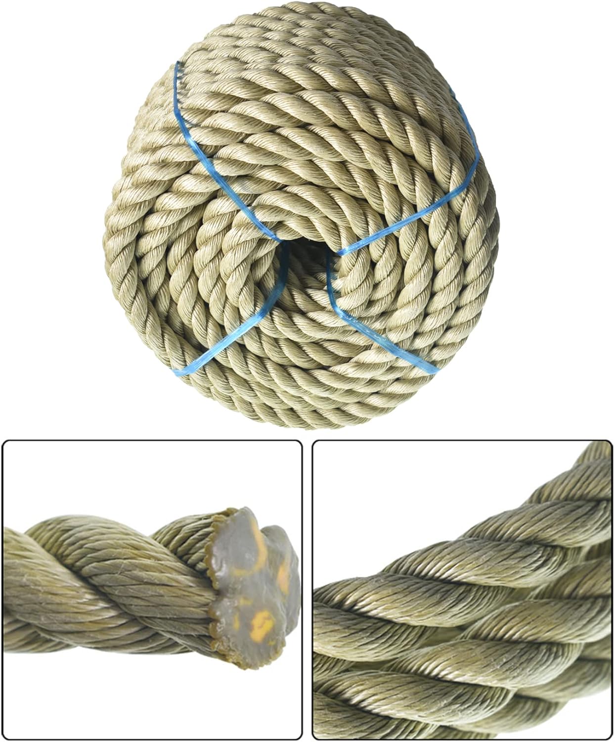 3/4 inch 1 inch Diameter Twisted Manila Rope, Twisted 3 Strand, Polypropylene Rope for Indoor Outdoor Use for Landscaping, Tug of War, Projects and Tie Downs