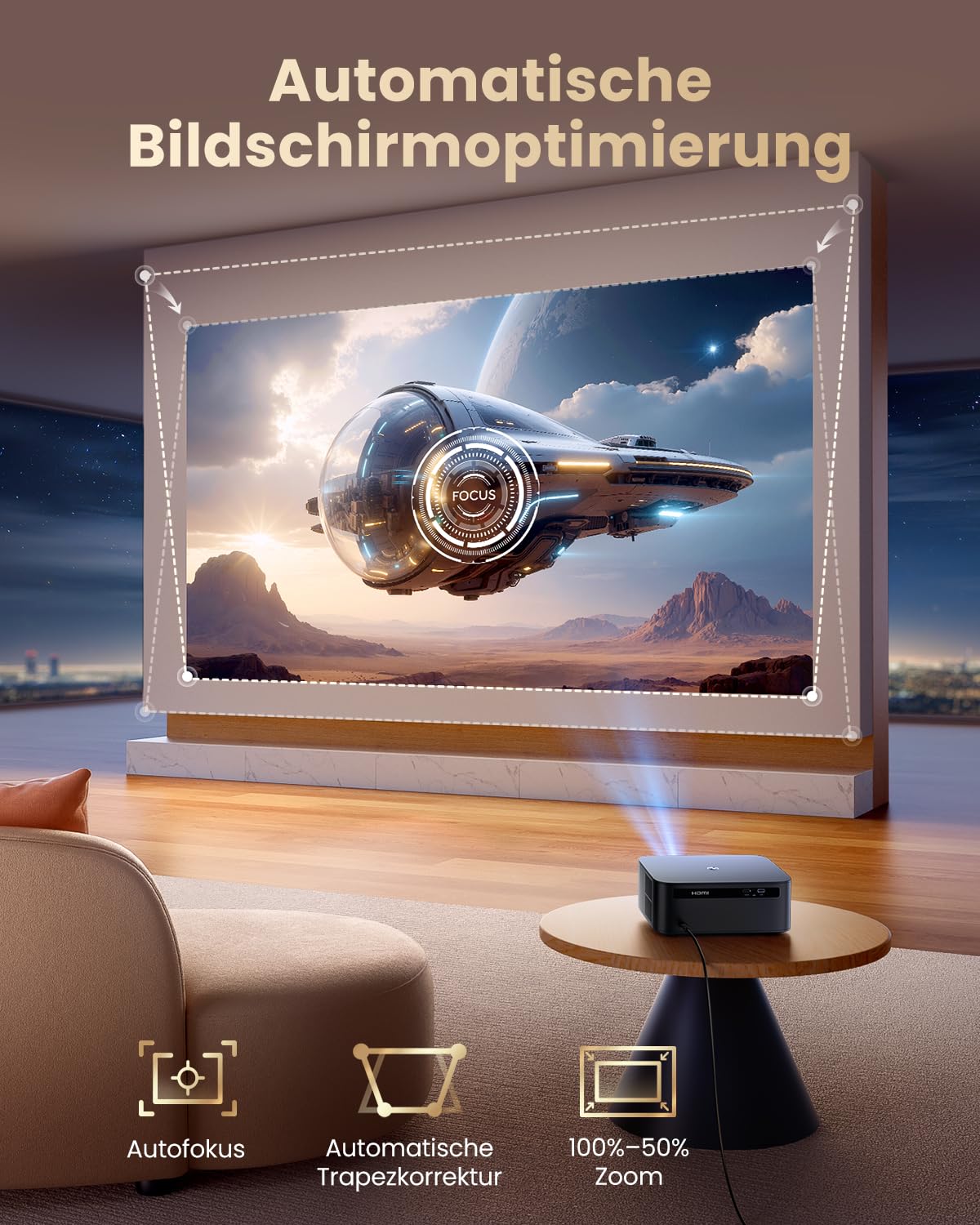 Proyector 4K【1400 ANSI/Google TV/Netflix Ready】 WiMiUS Proyector Full HD 1080P Nativo, Auto Focus/Keystone, WiFi 6&Bluetooth 5.2, Control de Voz Projector en Casa/Exterior (Negro carbón)