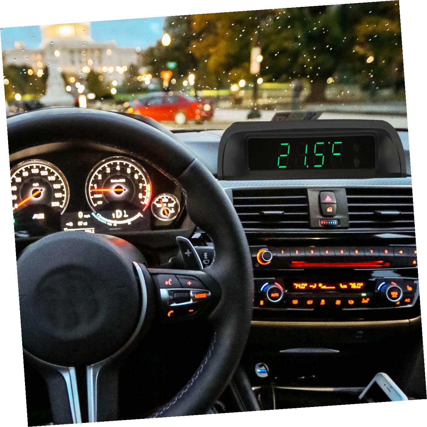 Reloj y Termómetro Digital para Coche, Solar, Luz Nocturna, Alta Precisión, sin Cableado, Arranque Automático, para Salpicadero
