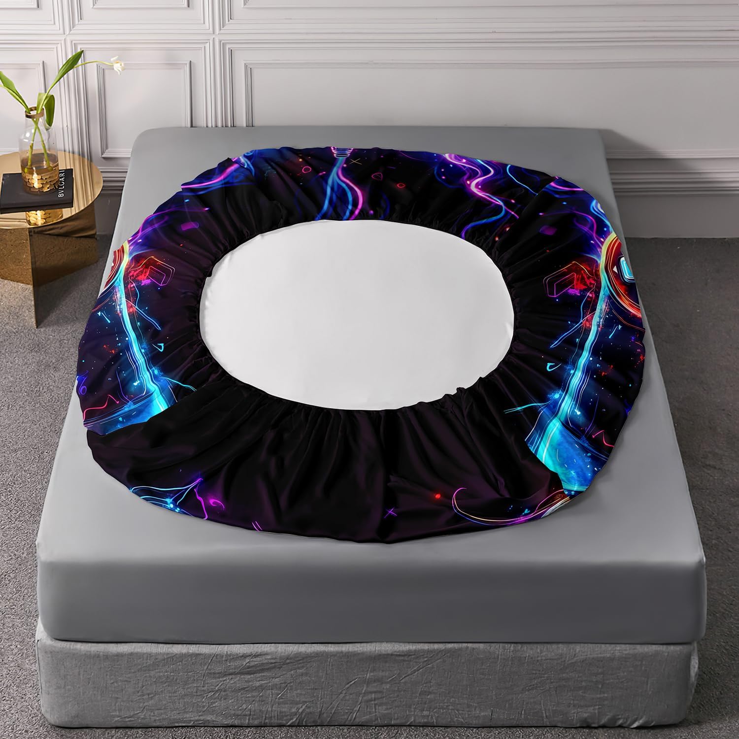 AILONEN Boys Gamer Fitted Sheet Set Twin XL,Colorful Video Game Controller Printed Bedding for Gaming Lovers,3D Game Console Black Fitted Sheet + 2 Pillowcases,3Pcs