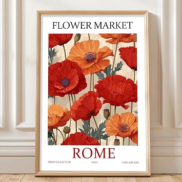 Flower Market Pictures Abstract Poppy Wall Art Vintage Floral Posters Red Poppies Painting Matisse Flowers Wall Art Abstract Botanical Print Red Floral Poster Natural Flower Pictures 16x24in No Frame