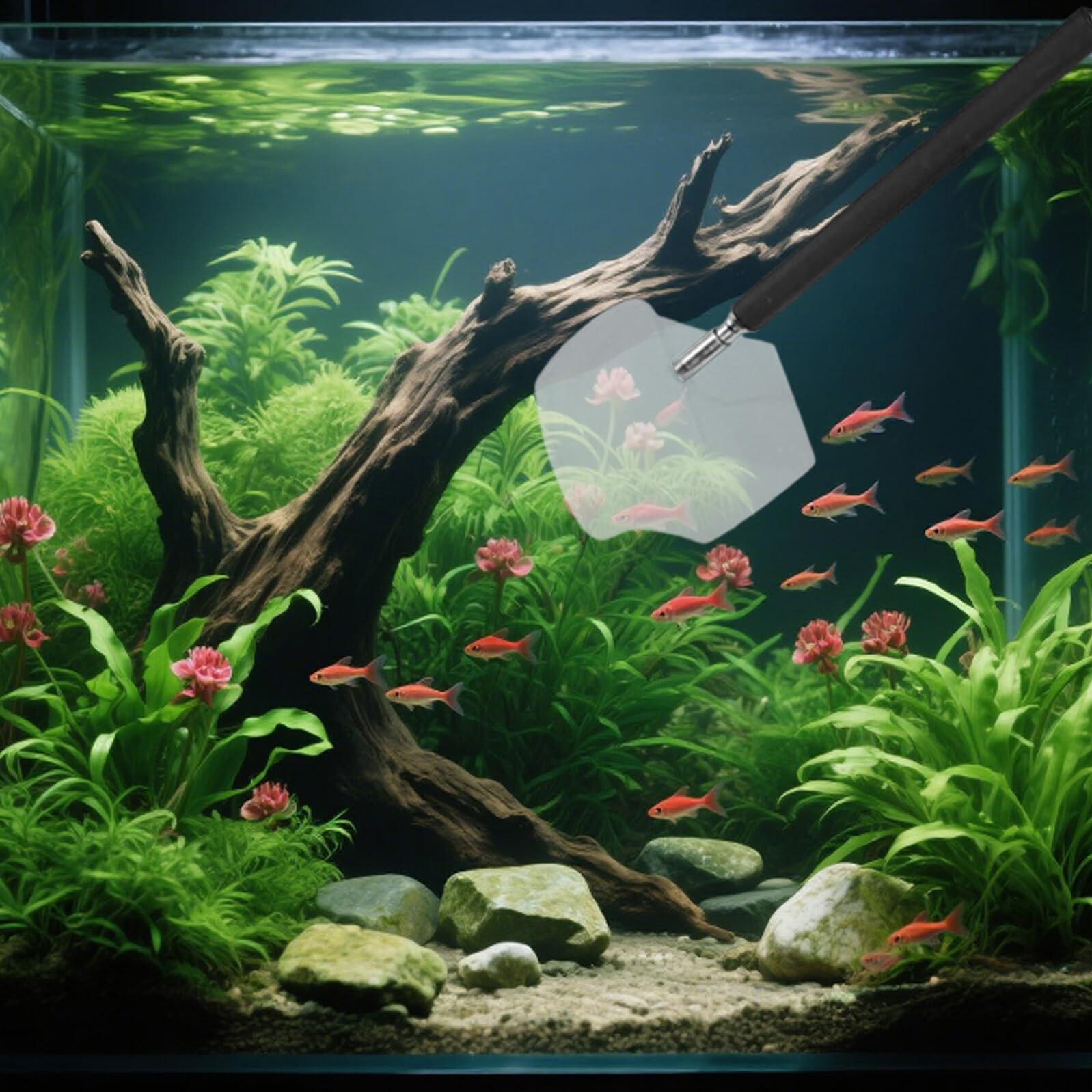 TOYANDONA Red Telescópica para Peces de Acuario Red Extensible con Mango Ajustable de Acero Inoxidable 18-55 CM Malla Fina 01 MM para Camarones y Limpieza en Peceras Pequeñas Set 4 Piezas