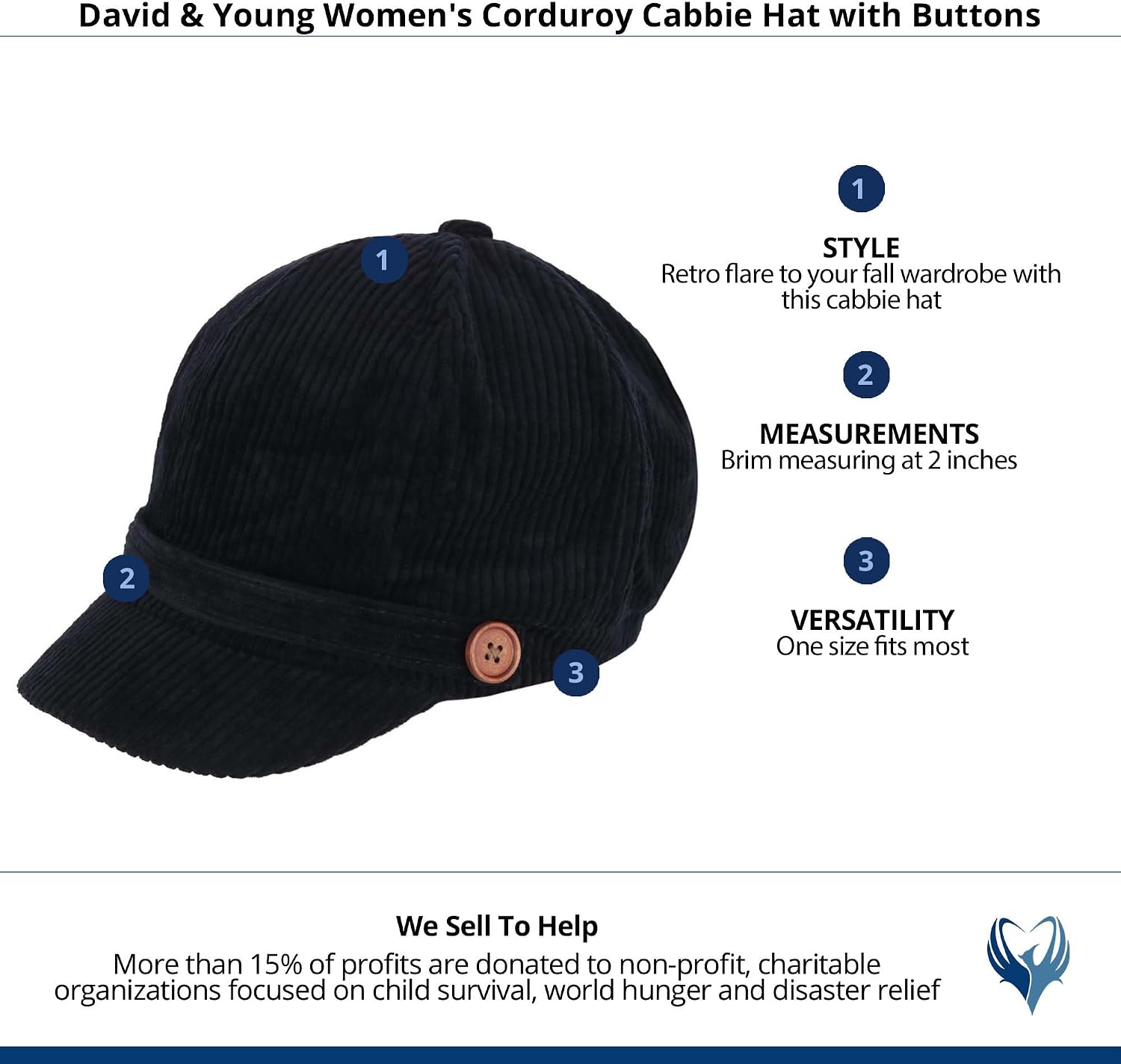 David & Young Women's Corduroy Cabbie Hat with Buttons