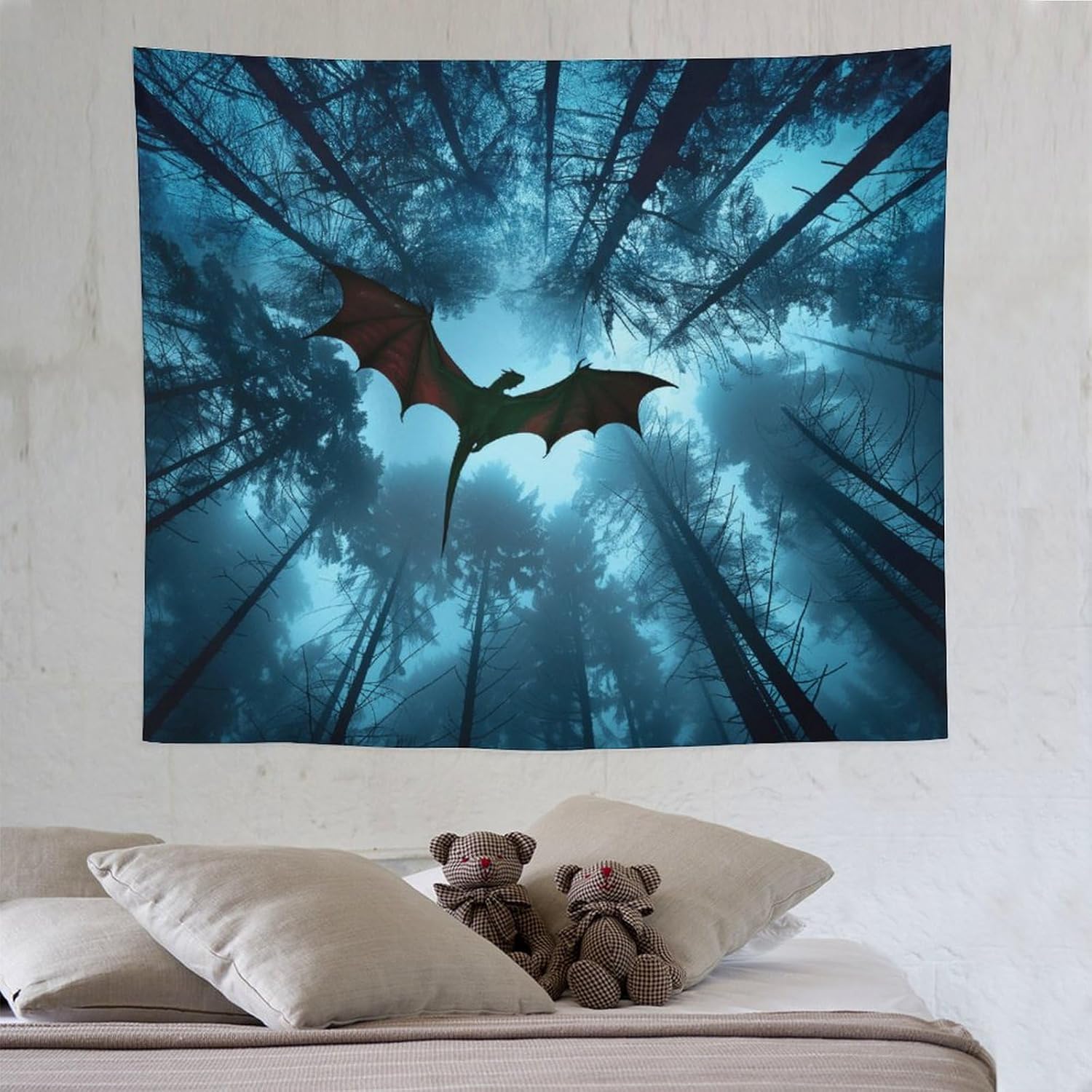 ANMOGID Dragon Ceiling Tapestries for Bedroom, Tree Fabric Wall Hangings for Living Room Dorm Party Home Office Nature Tapestry Forest Wall Hanging Decor 59"x51"