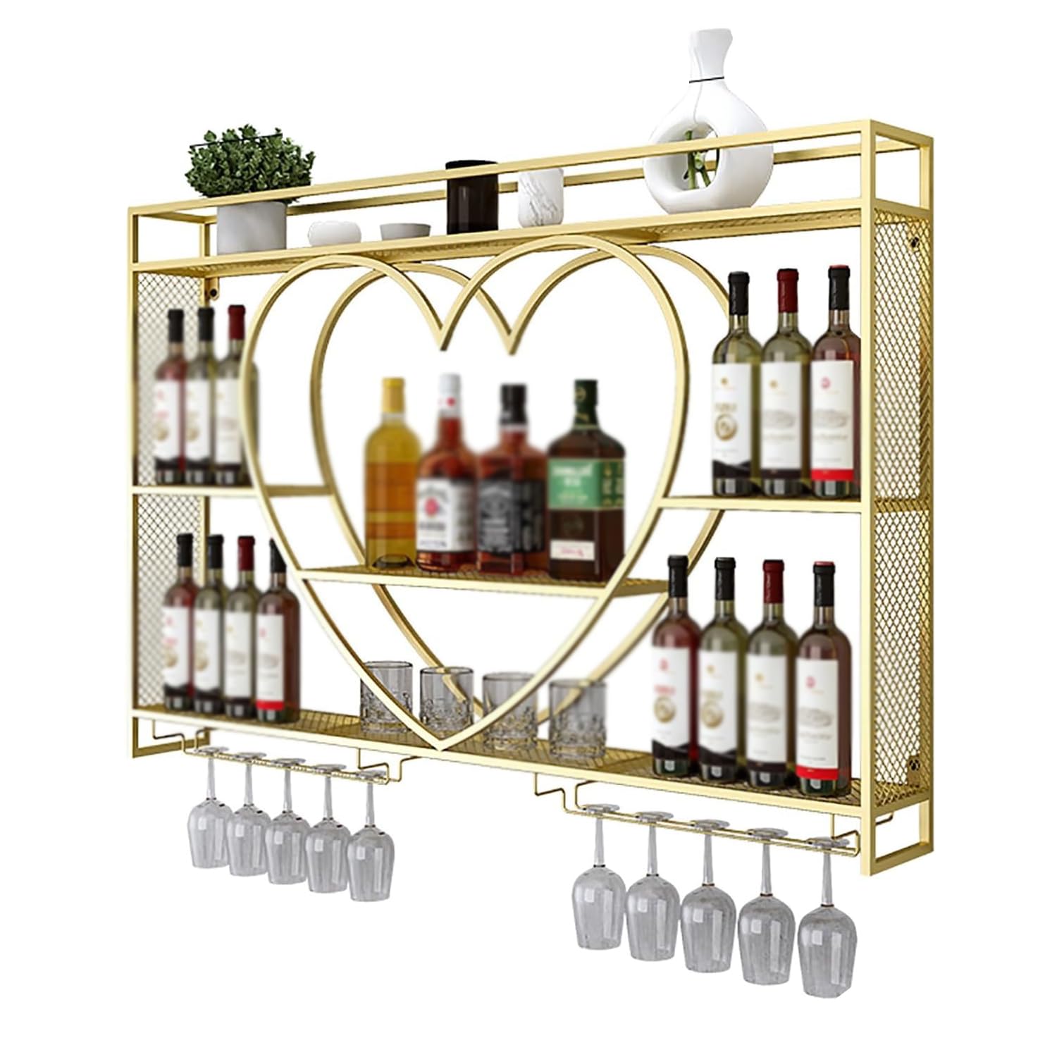 Casier à vin mural en métal 120cm avec support verres pour placard et bar