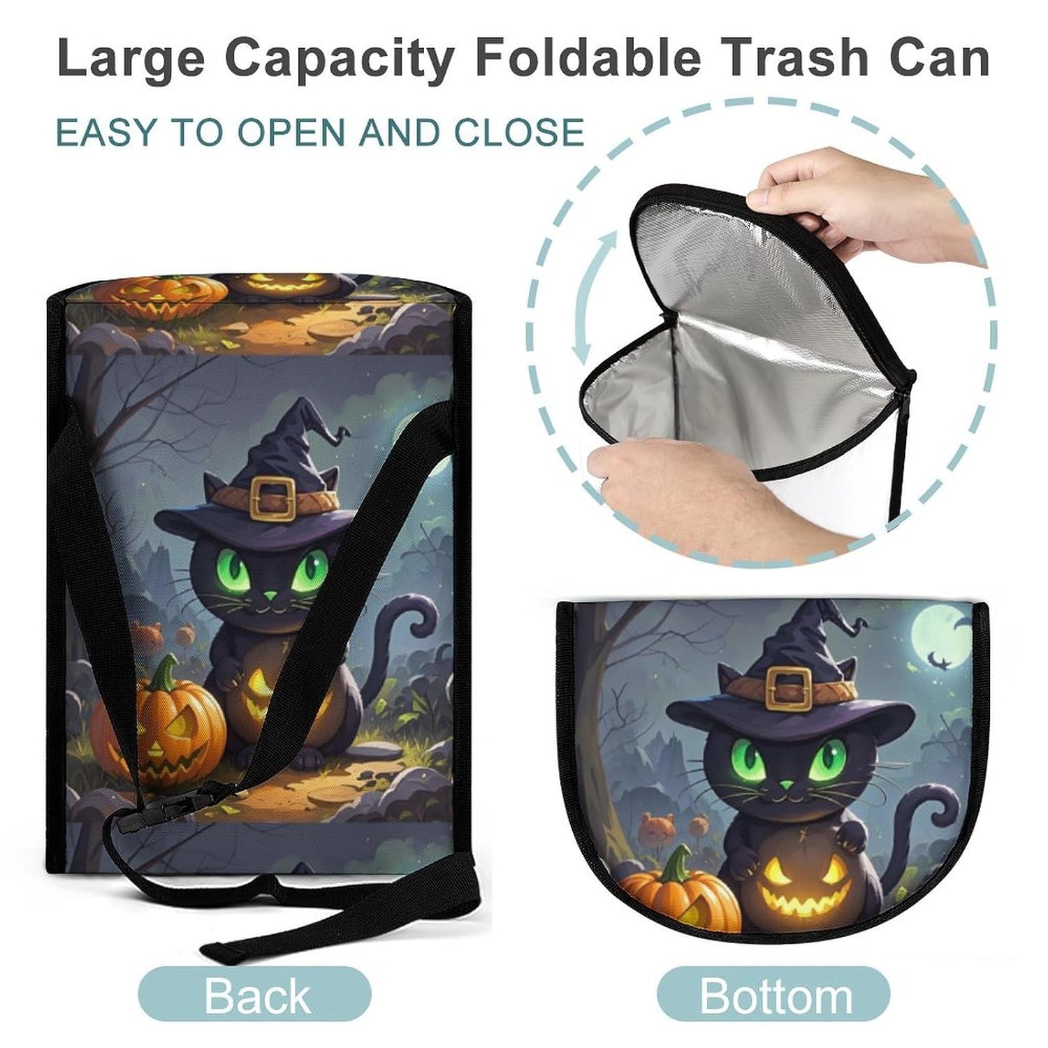 Cat Halloween Car Trash Can with Lid Large Capacity Hanging Auto Trash Bin Leak-Proof Waterproof Trash Bin Cars Must Haves Interior Accessories image 5