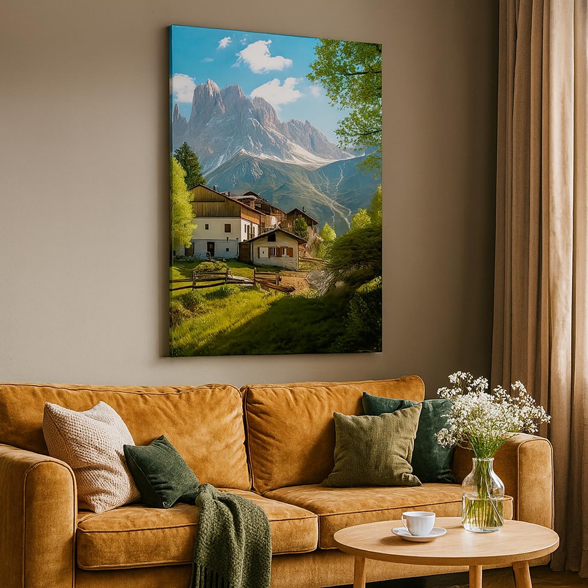 Bilder auf Leinwand 80x120 cm Wandbild Architektur Landschaften - 5814 | Gebirge Landschaft Alpen Vertikal Groß XXL Wanddekoration Wohnzimmer Schlafzimmer Wandkunst Wanddeko Kunstdruck Küche ARTTOR