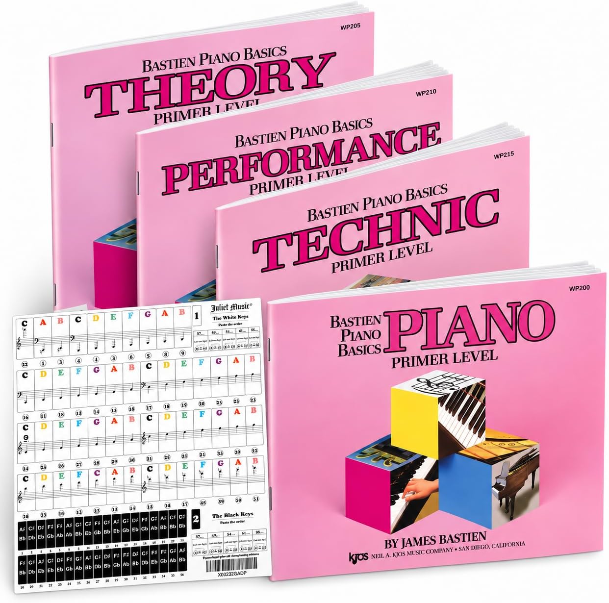 Bastien Piano Basics Primer Level Learning Set by Bastien - Lesson, Theory, Performance, Technique & Artistry Books & Juliet Music Piano Keys 88/61/54/49 Full Set Removable Sticker