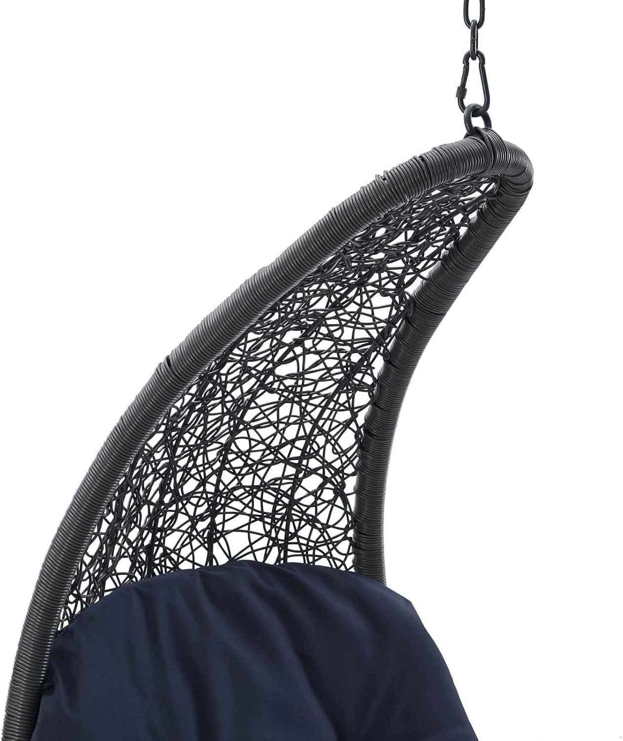 Modway Landscape Wicker Rattan Outdoor Patio Porch Chaise Lounge Hanging Swing Chair in Light Gray, Navy