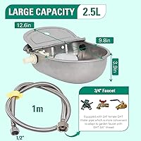 Vista 2 de 304 Stainless Steel Automatic Livestock Waterer with Float Valve and 39 inch Water Hose(one end 3/4''), Automatic Animal Water Bowl for